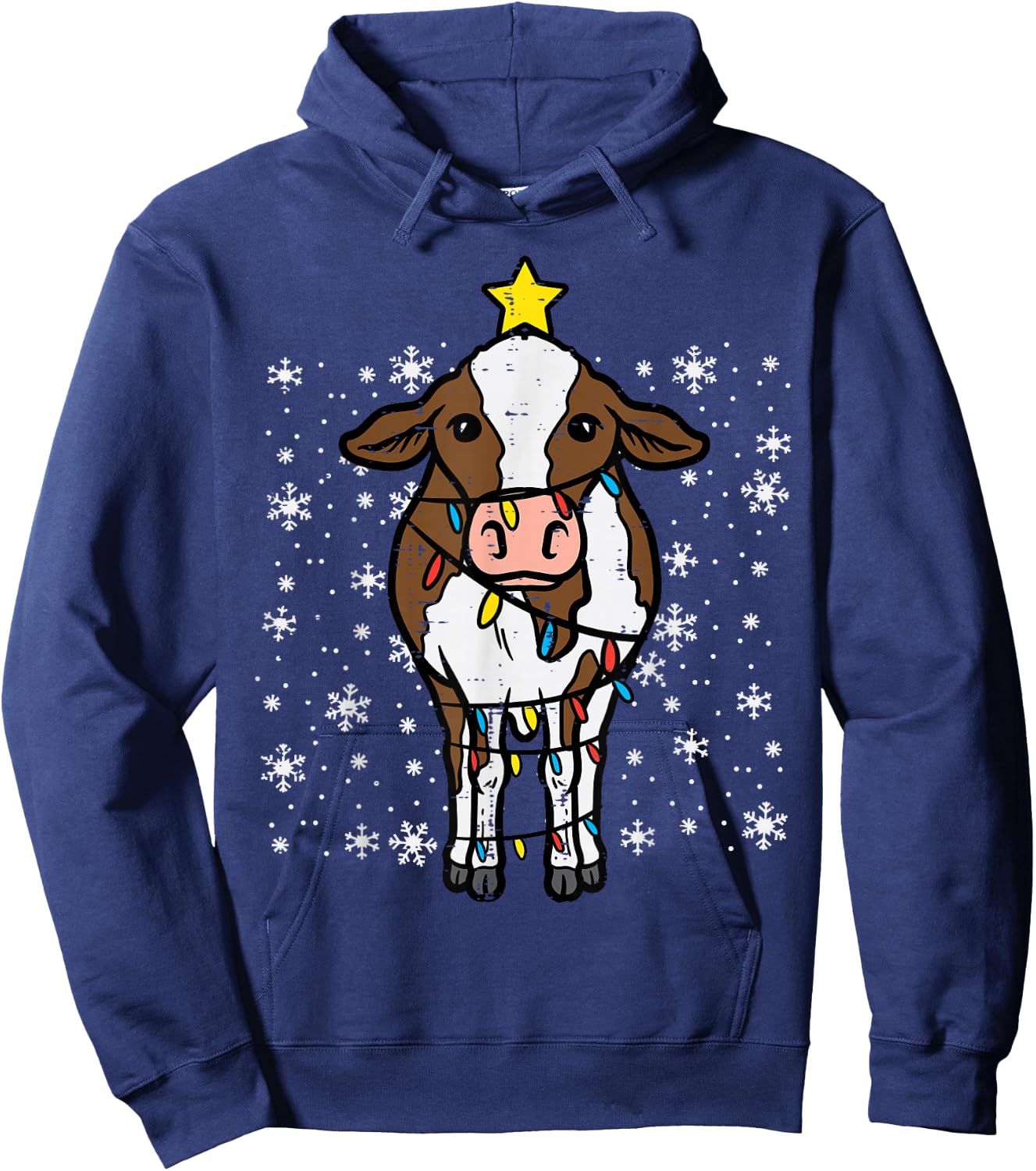 Cow Christmas Lights Funny Xmas Farm Farmer Men Women Kids Hoodie - Hoodie | Navy
