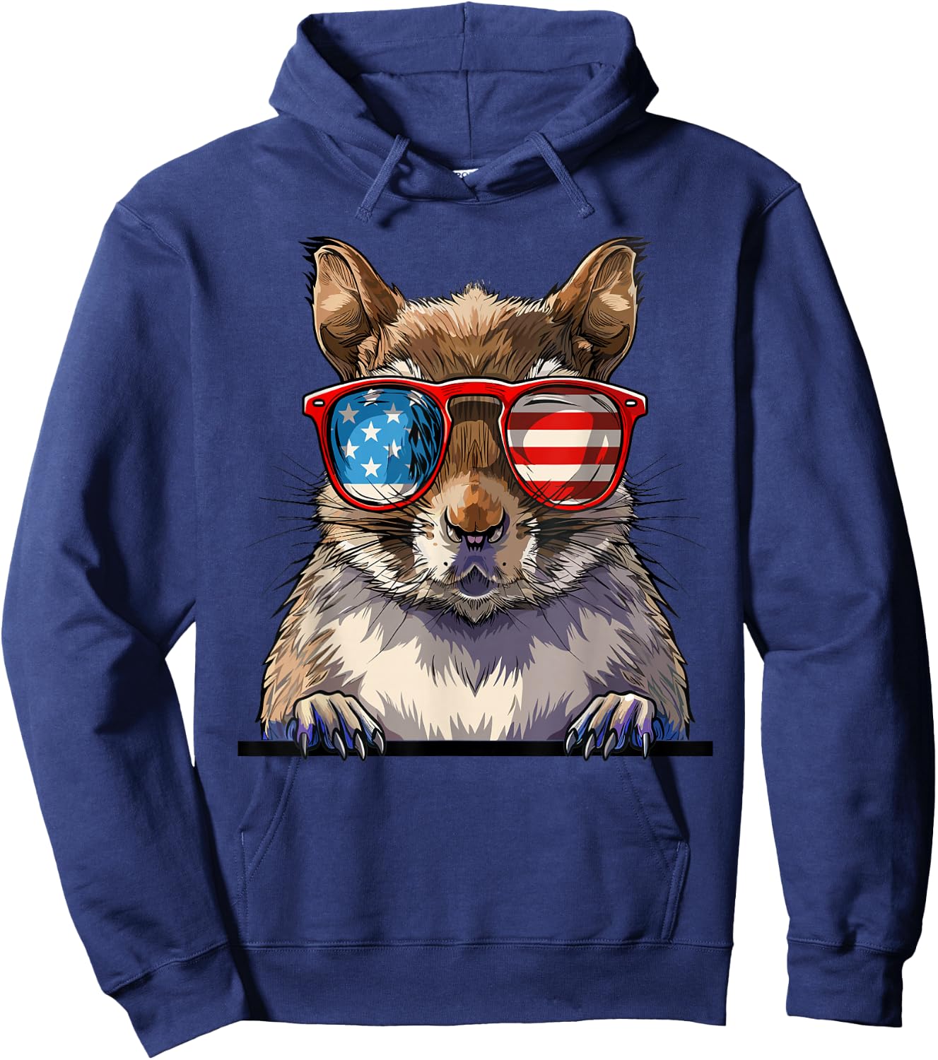 Squirrel USA Flag Funny Squirrel Lovers Mom Dad 4th of July Girls Kids Men Hoodie - Hoodie | Navy