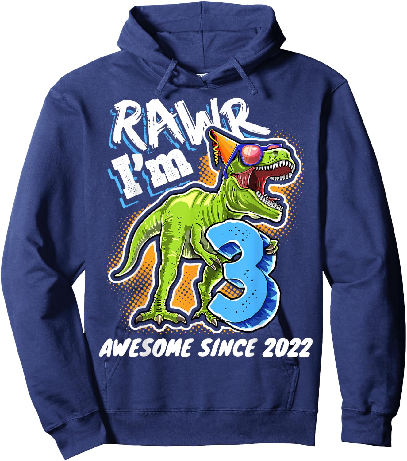 3rd Birthday T Rex Dinosaur Party Boys Rawr I'm 3 Hoodie - Hoodie | Navy