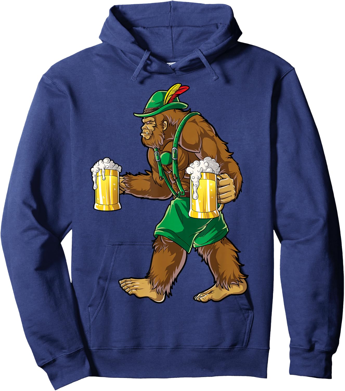 Bigfoot Lederhosen Oktoberfest Men Prost Beer Mug Hoodie - Hoodie | Navy