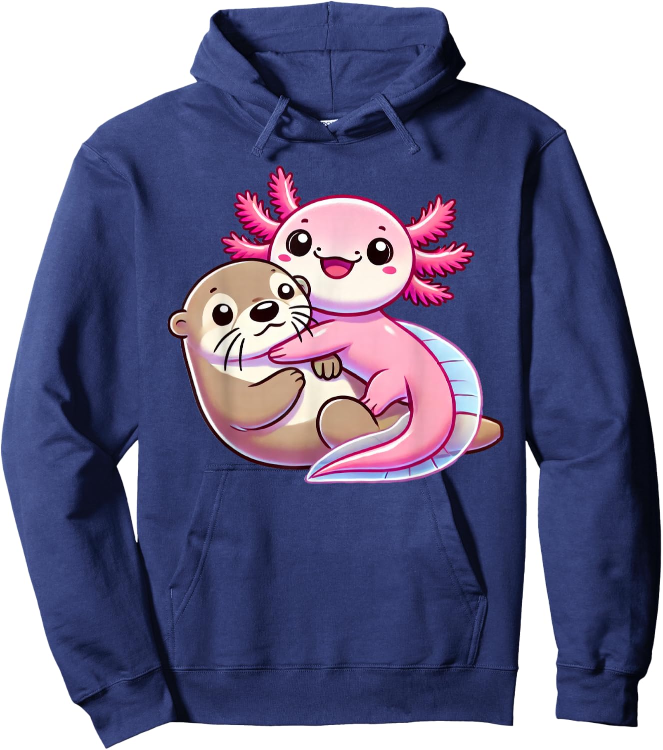 Cute Axolotl Hugging Otter Hoodie - Hoodie | Navy