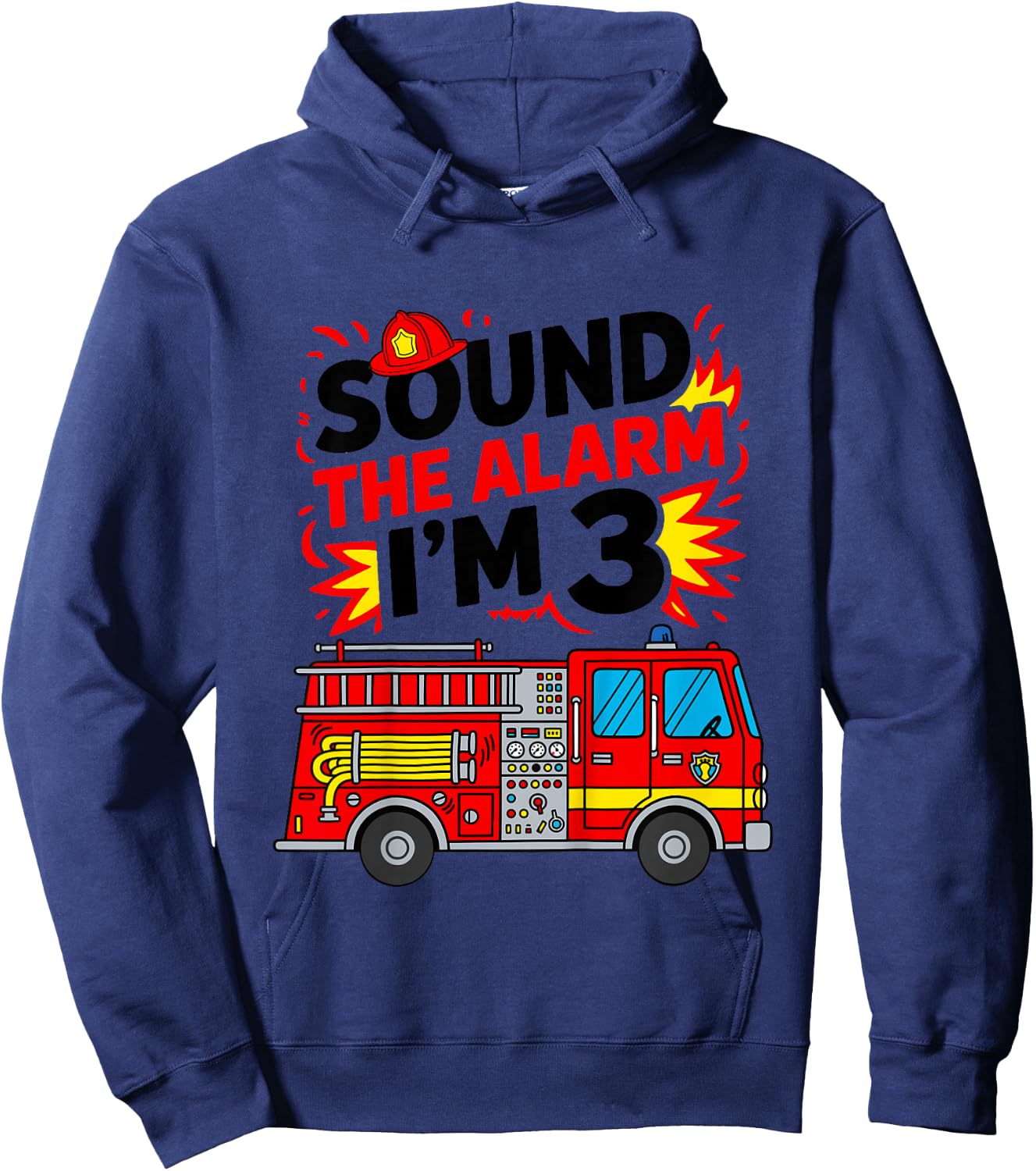 Kids Sound The Alarm I'm 3 Fire Truck 3rd Birthday Boys Kids Hoodie - Hoodie | Navy