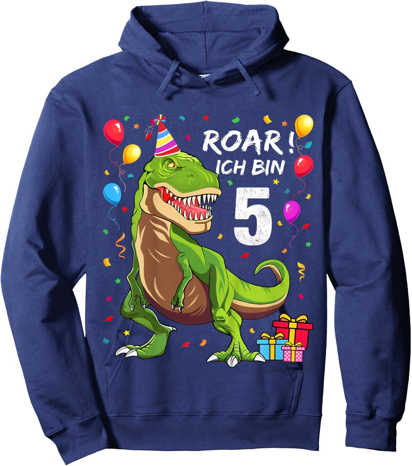 Children's Birthday Shirt 5 Years Boy Dinosaur Dino I Am 5 , black Hoodie - Hoodie | Navy
