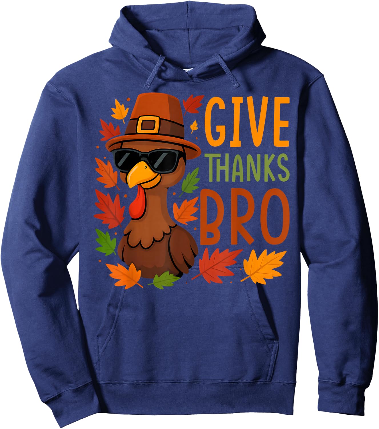 Give Thanks Bro Cute Turkey Thankful Thanksgiving Boys Hoodie - Hoodie | Navy