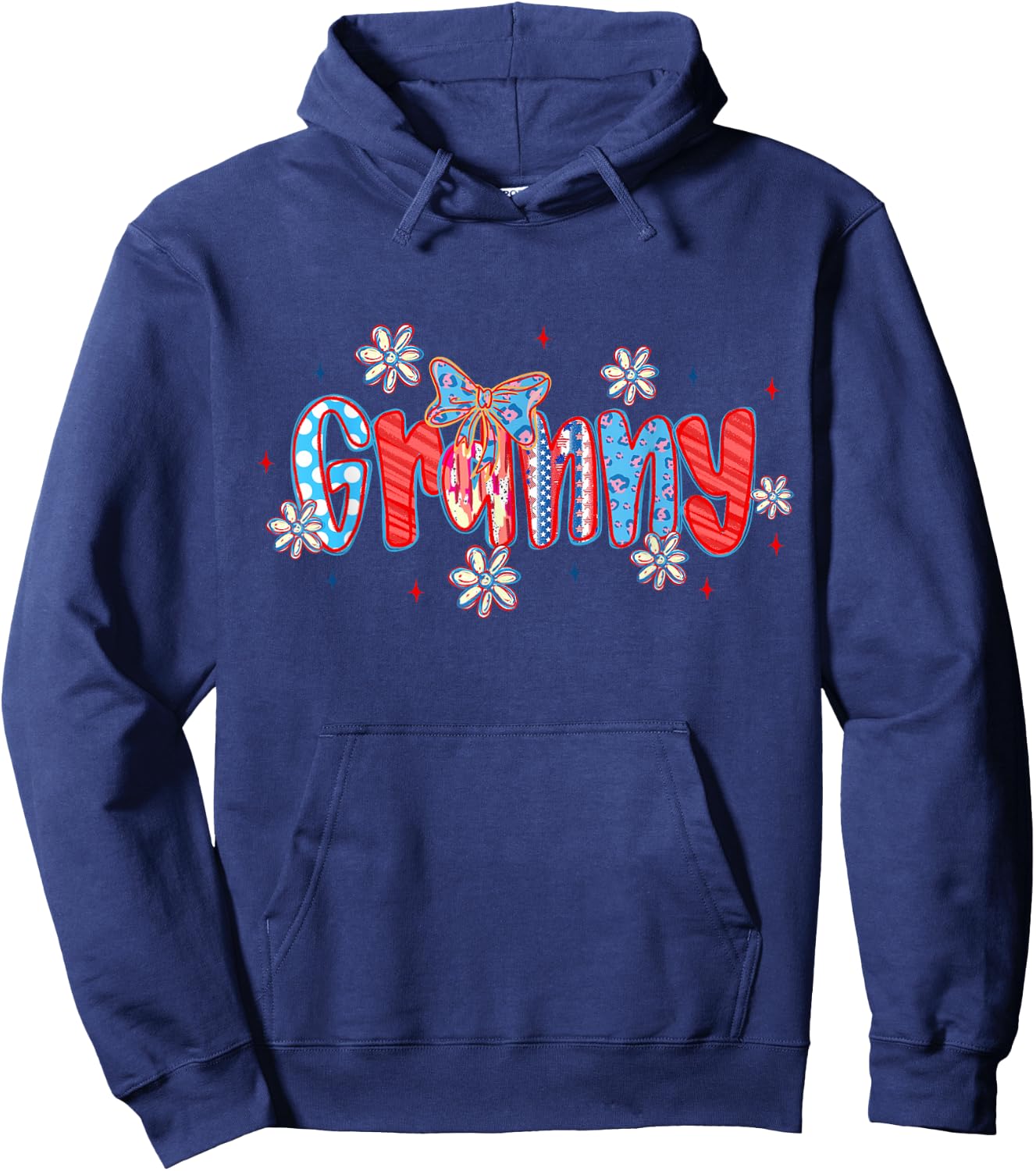 Granny Bow Leopard Flowers Funny 4th of July Hoodie - Hoodie | Navy