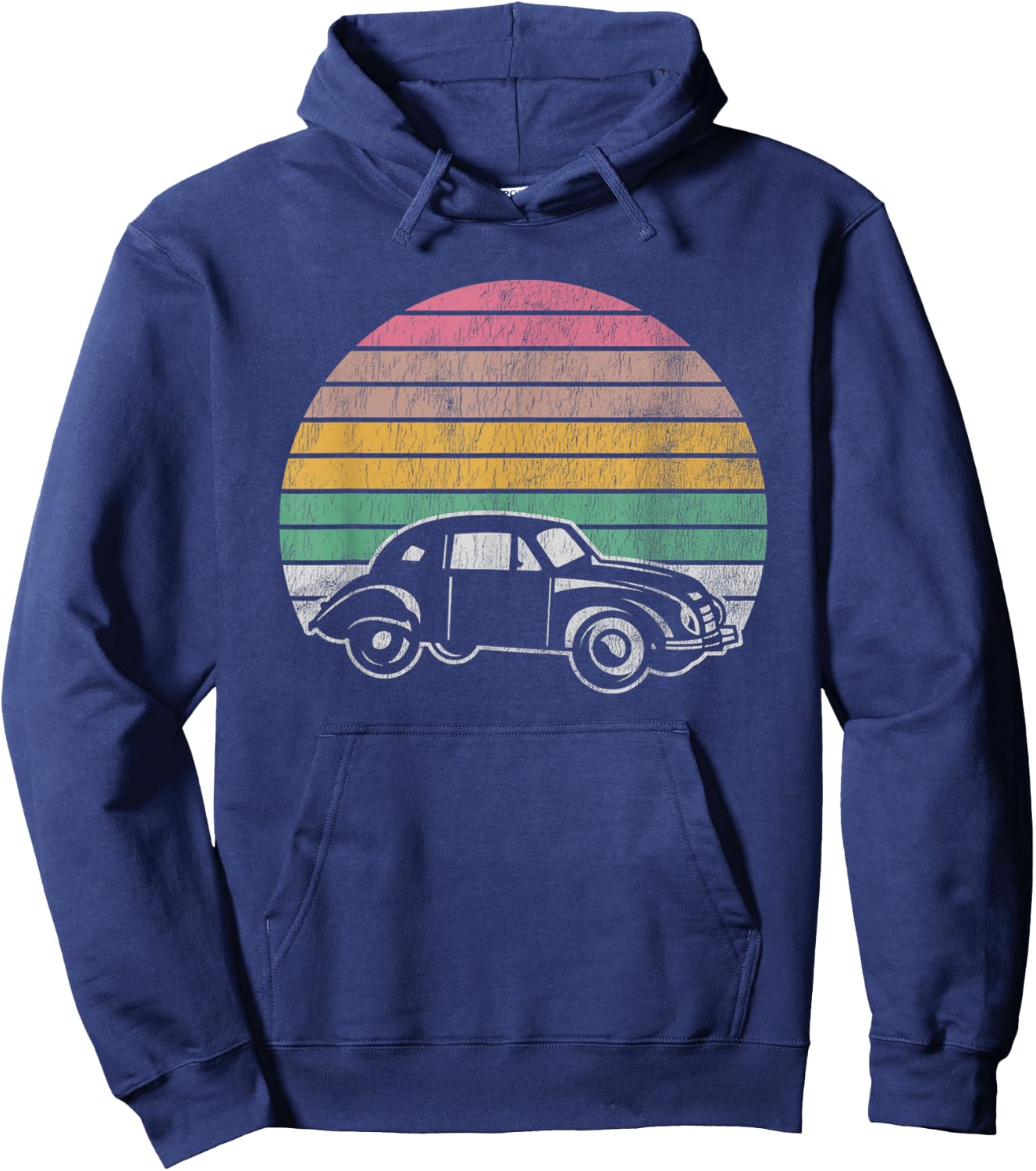 Classic Retro Car Nostalgic Sunset Scene Hoodie - Hoodie | Navy