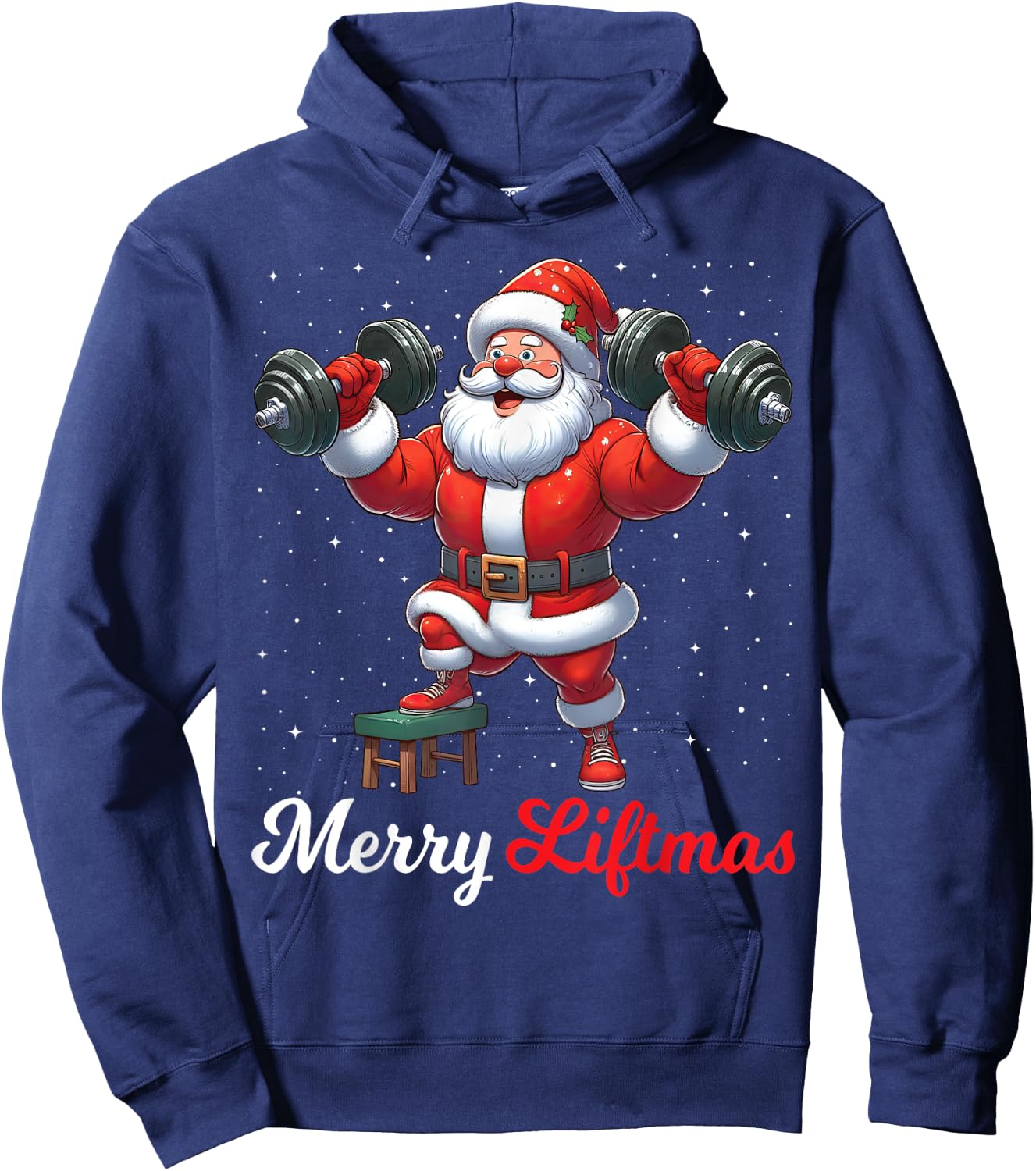 Merry Liftmas Santa Weightlifting Gym Fitness Christmas Snow Hoodie - Hoodie | Navy