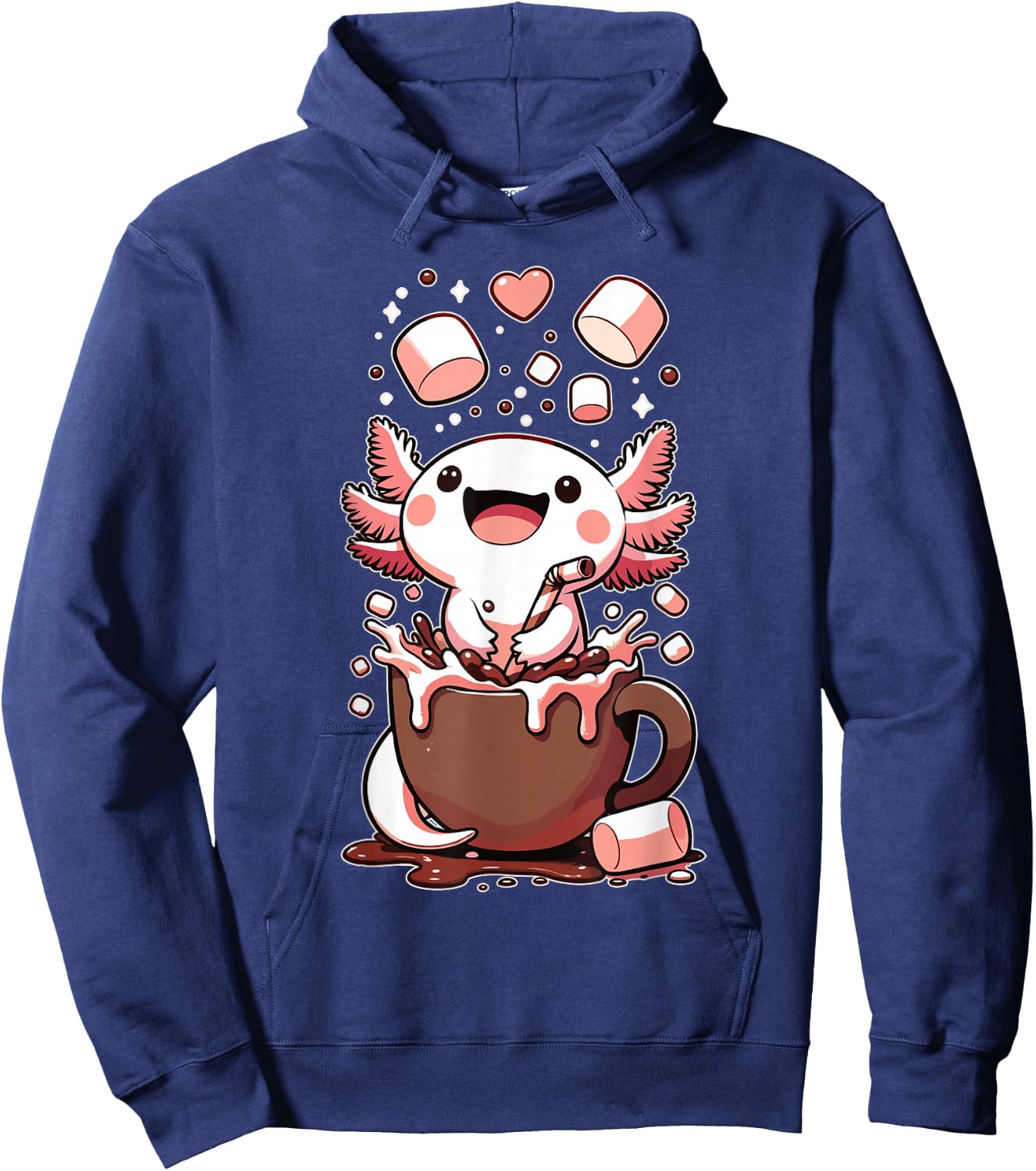 Kawaii Axolotl Hot Chocolate Marshmallow Chocolate Axolotl Hoodie - Hoodie | Navy