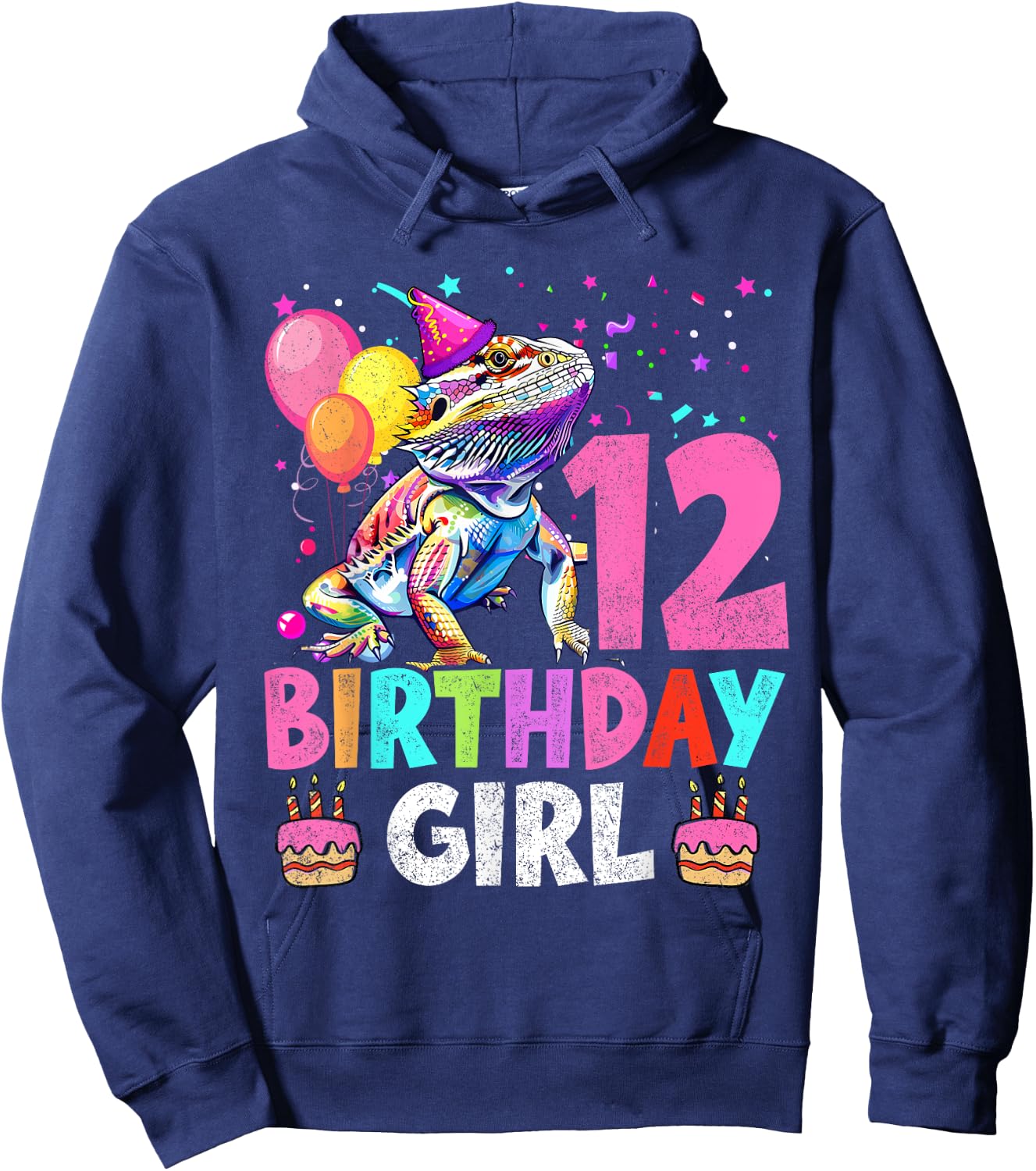 12th Birthday Girl Bearded Dragon 12 Years Old Bday Party Hoodie - Hoodie | Navy