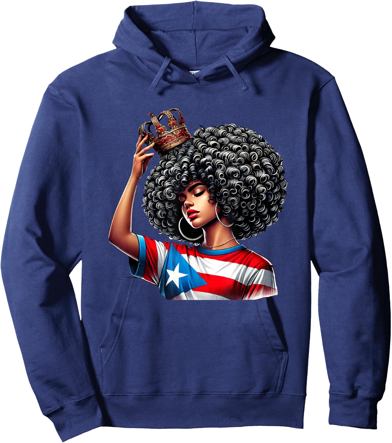 Afro Boricua Queen Puerto Rican Princess Flag Crown Latina Hoodie - Hoodie | Navy