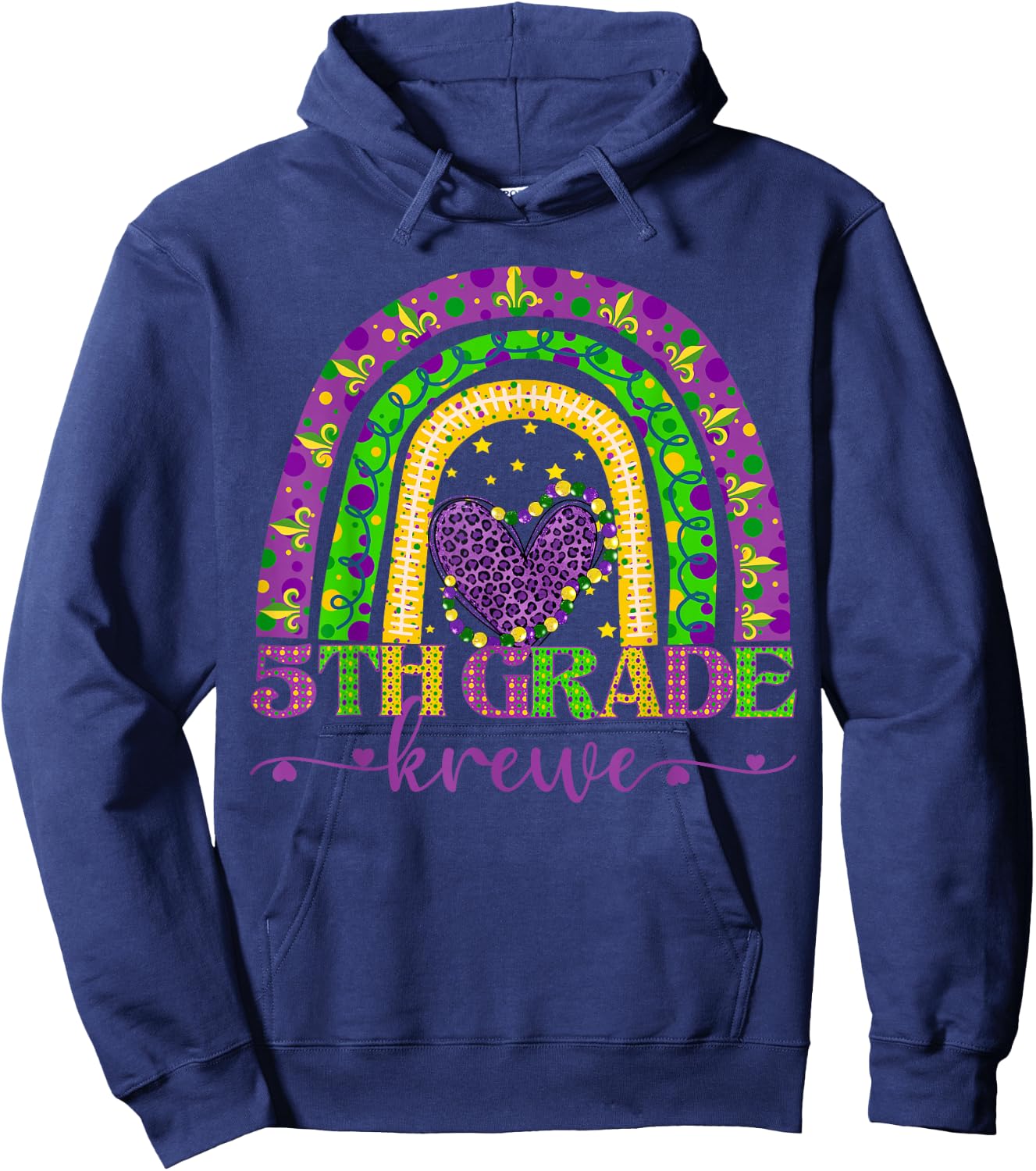 Mardi Gras Teacher 5th Grade Krewe Rainbow Leopard Carnival Hoodie - Hoodie | Navy