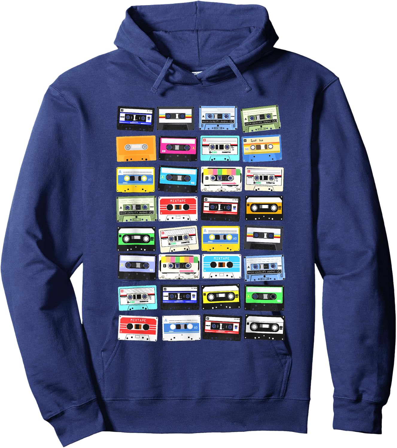 Cassette Tapes Mixtape 70s 80s 90s, vintage cassettes , Black Hoodie - Hoodie | Navy