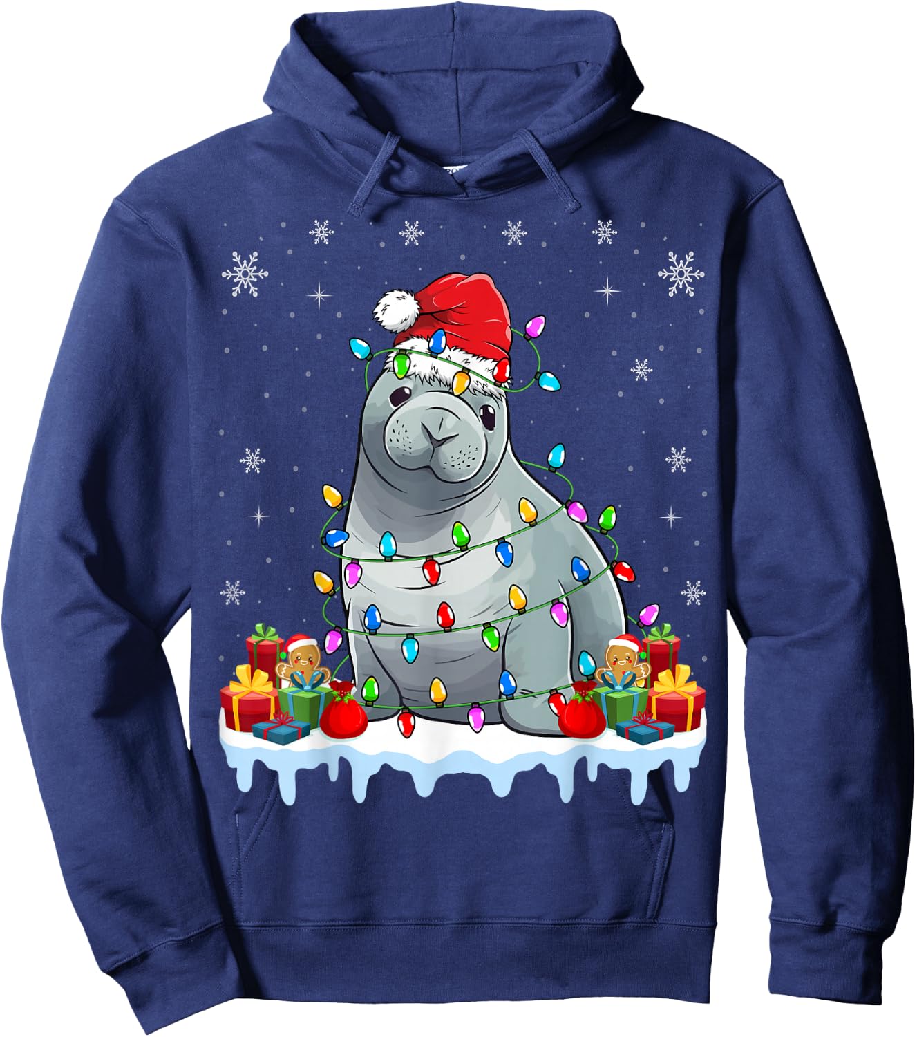 Seals Wearing Santa Hat Xmas - Seals Lover Christmas Hoodie - Hoodie | Navy