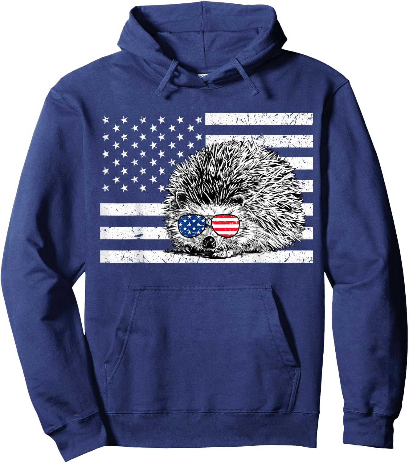 Hedgehog 4th of July Animal US American Flag Patriotic Hoodie - Hoodie | Navy
