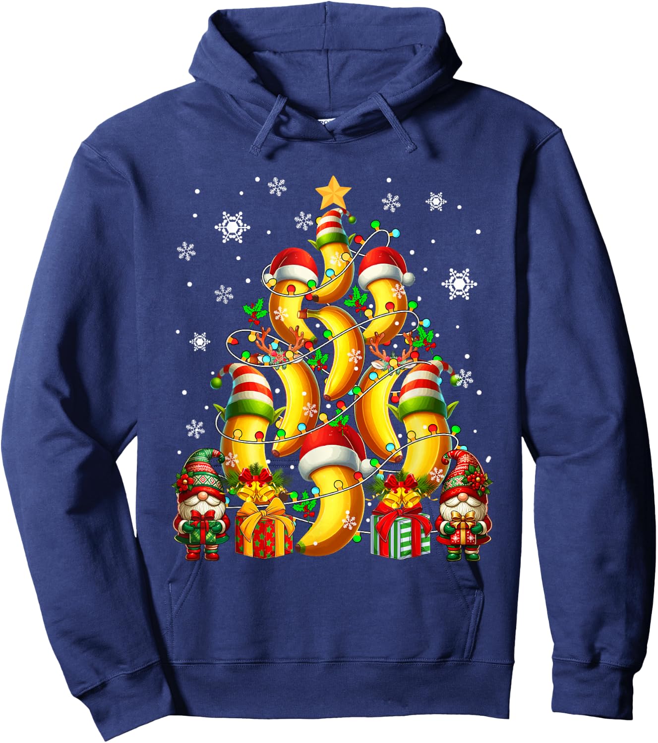 Santa Reindeer Elf Banana As Christmas Tree Vegan Fruits Hoodie - Hoodie | Navy