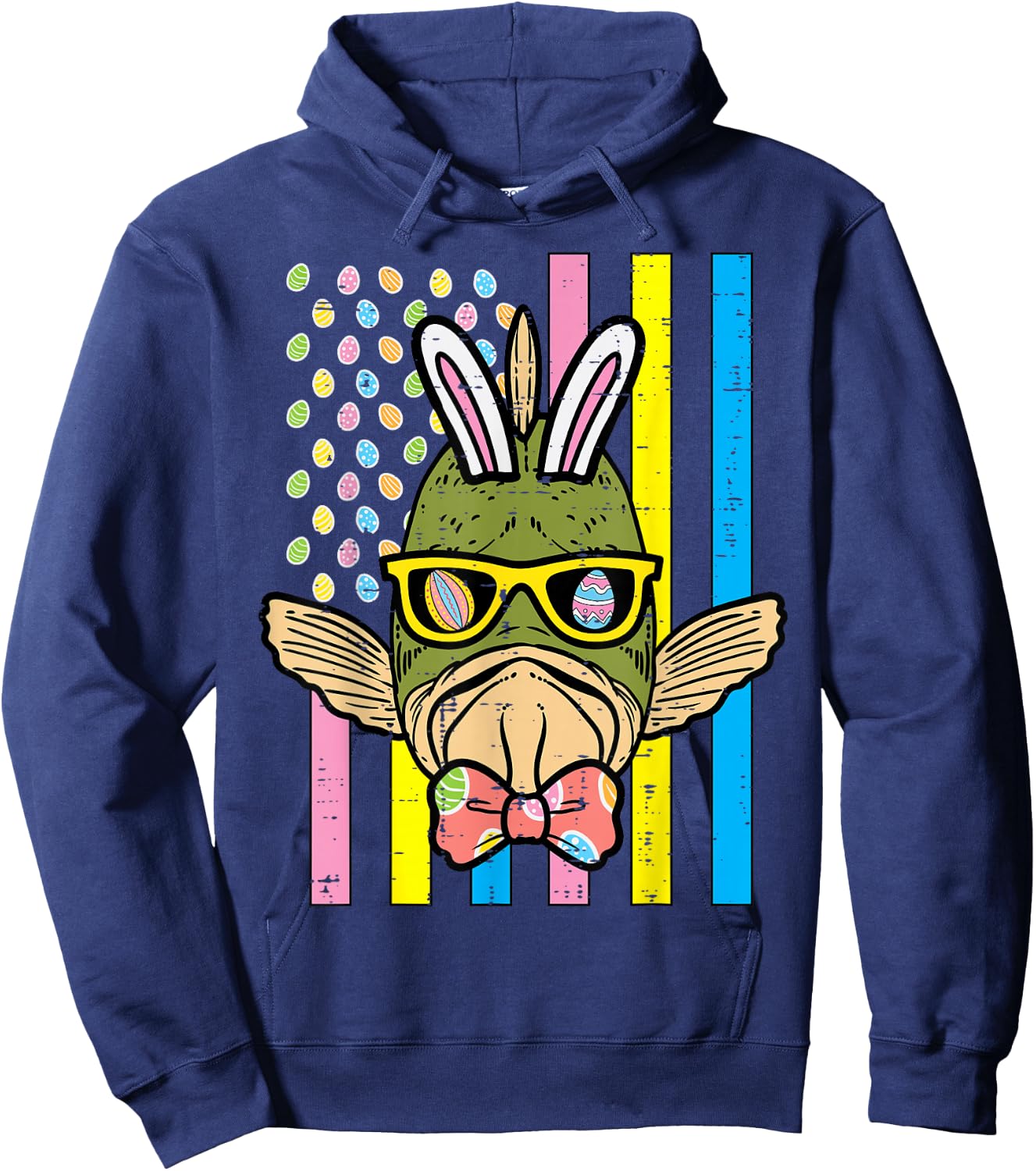 Easter Bunny Fish US Flag Funny Patriotic Men Boys Kids Teen Hoodie - Hoodie | Navy