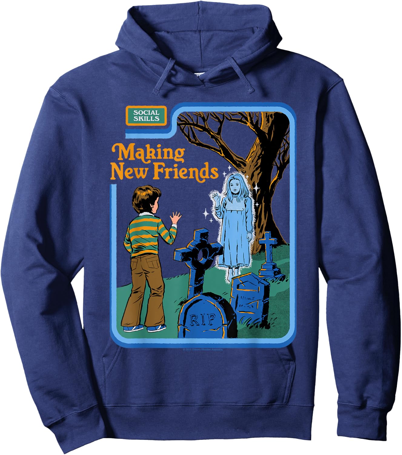 New Friends Ghost Sarcastic Retro Vintage Funny Adult Humor Hoodie - Hoodie | Navy