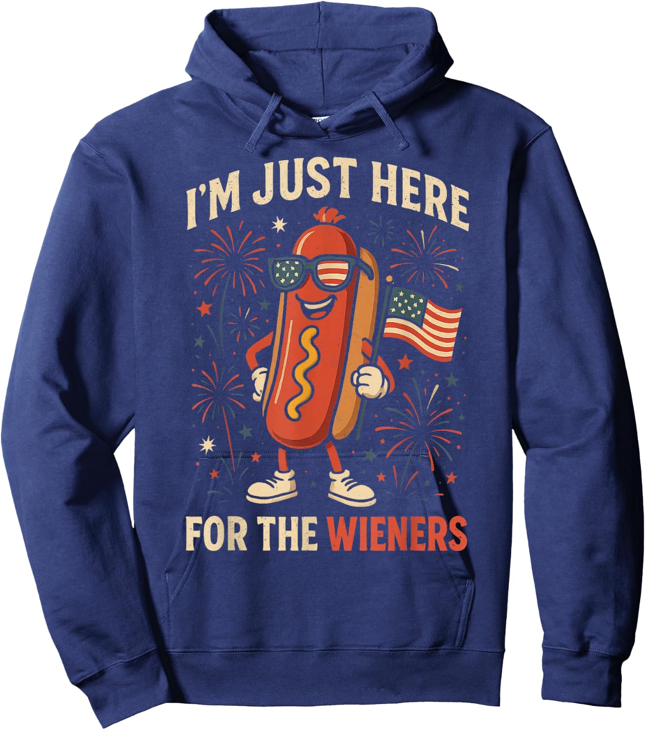 Vintage Hot Dog I'm Just Here For The Wieners 4TH of July Hoodie - Hoodie | Navy