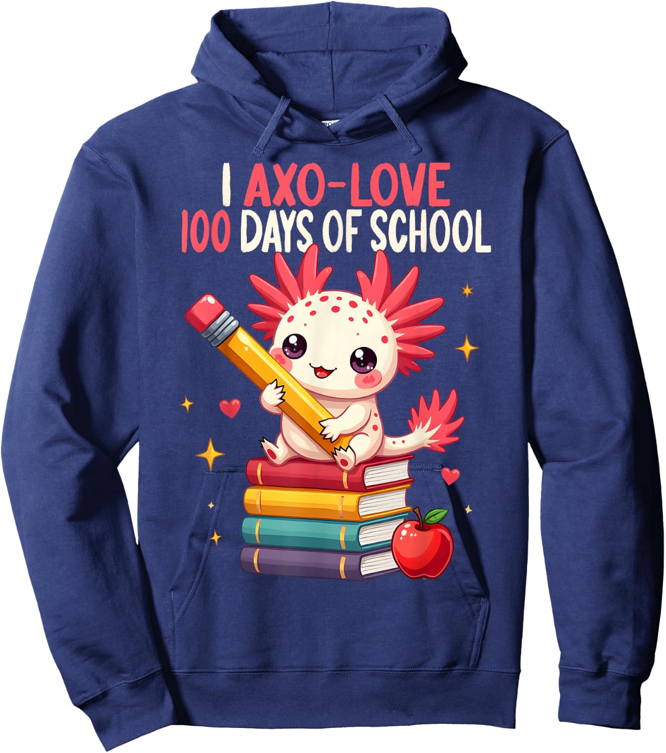 100 Days of School For Girls 100th Day Of School Axolotl Hoodie - Hoodie | Navy