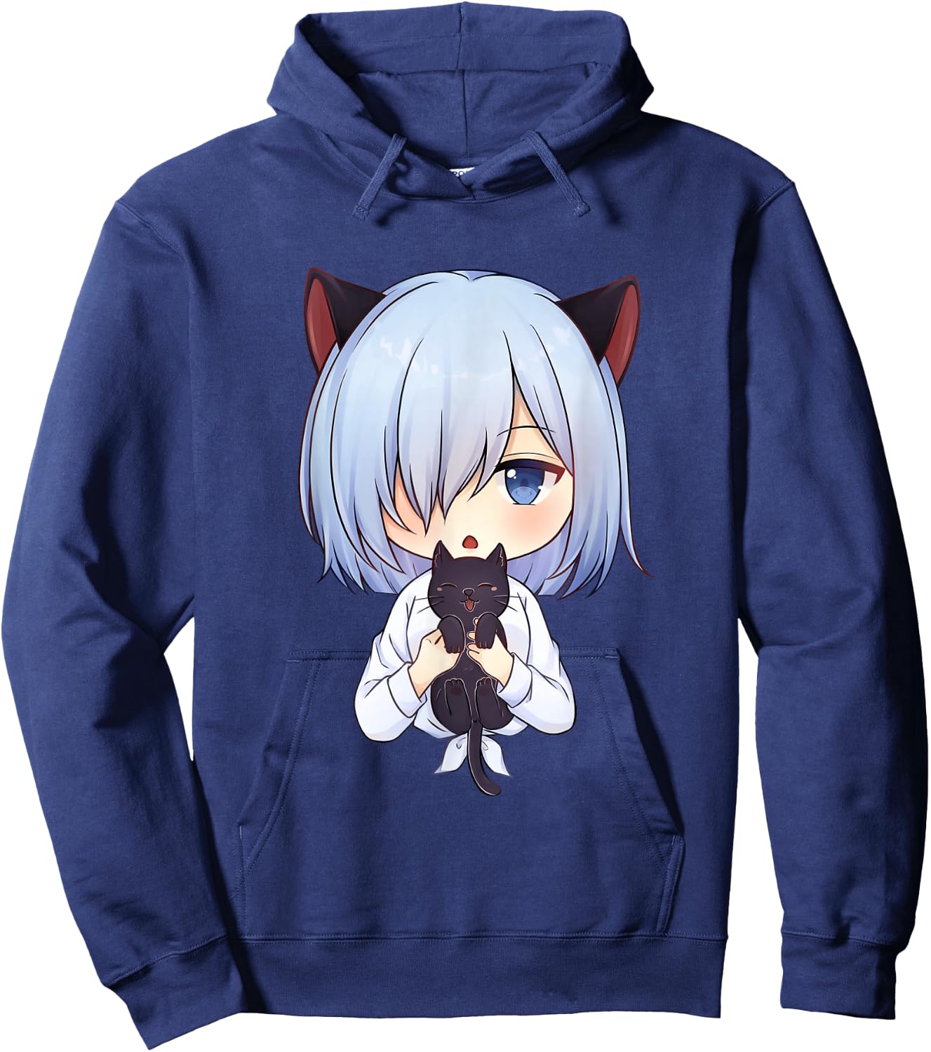 Kawaii Anime Neko Cat Girl Manga Otaku Lover , black Hoodie - Hoodie | Navy