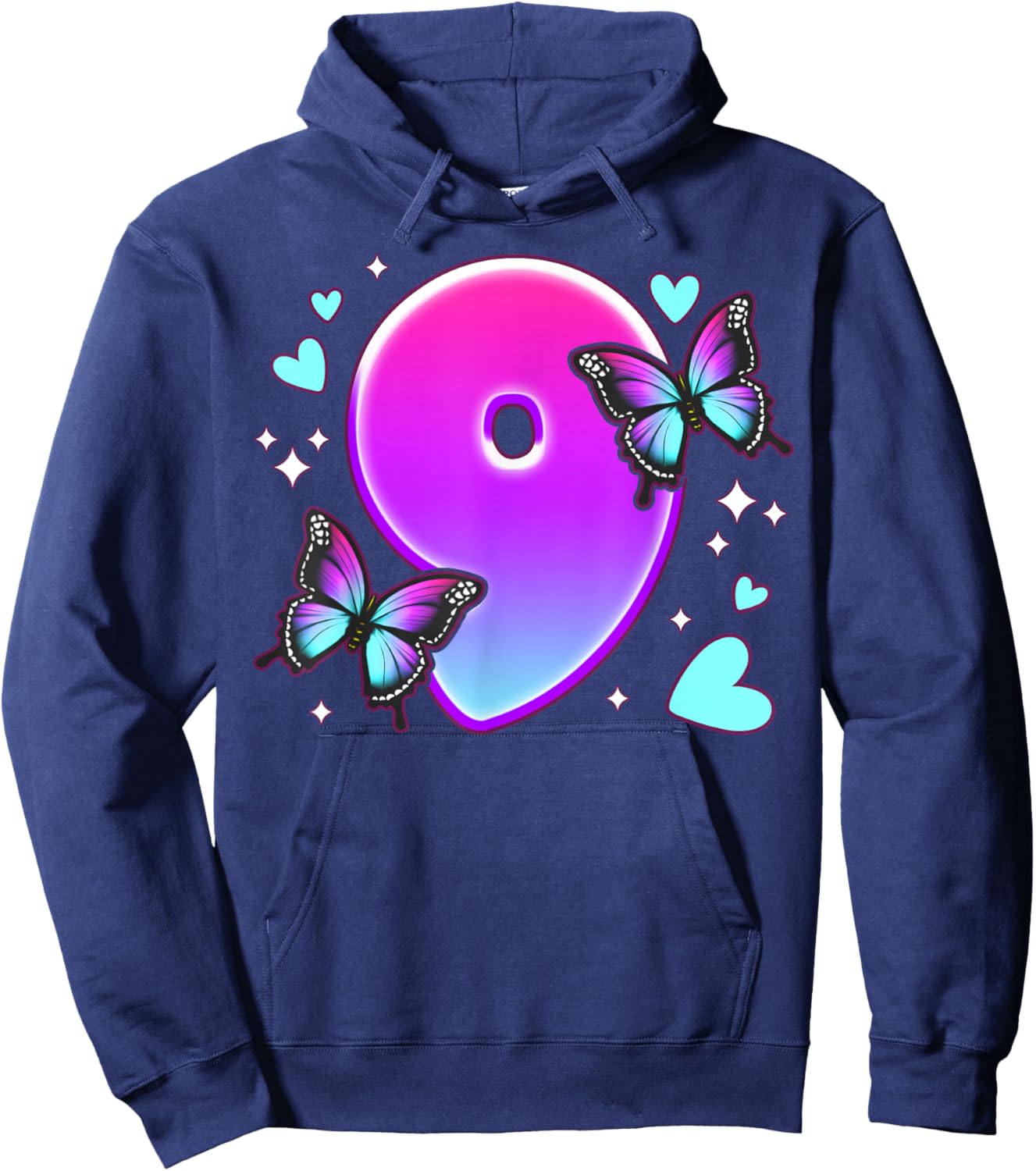 Geburtstag Mädchen 9 Jahre, Schmetterlinge und Nummer 9 Hoodie - Hoodie | Navy