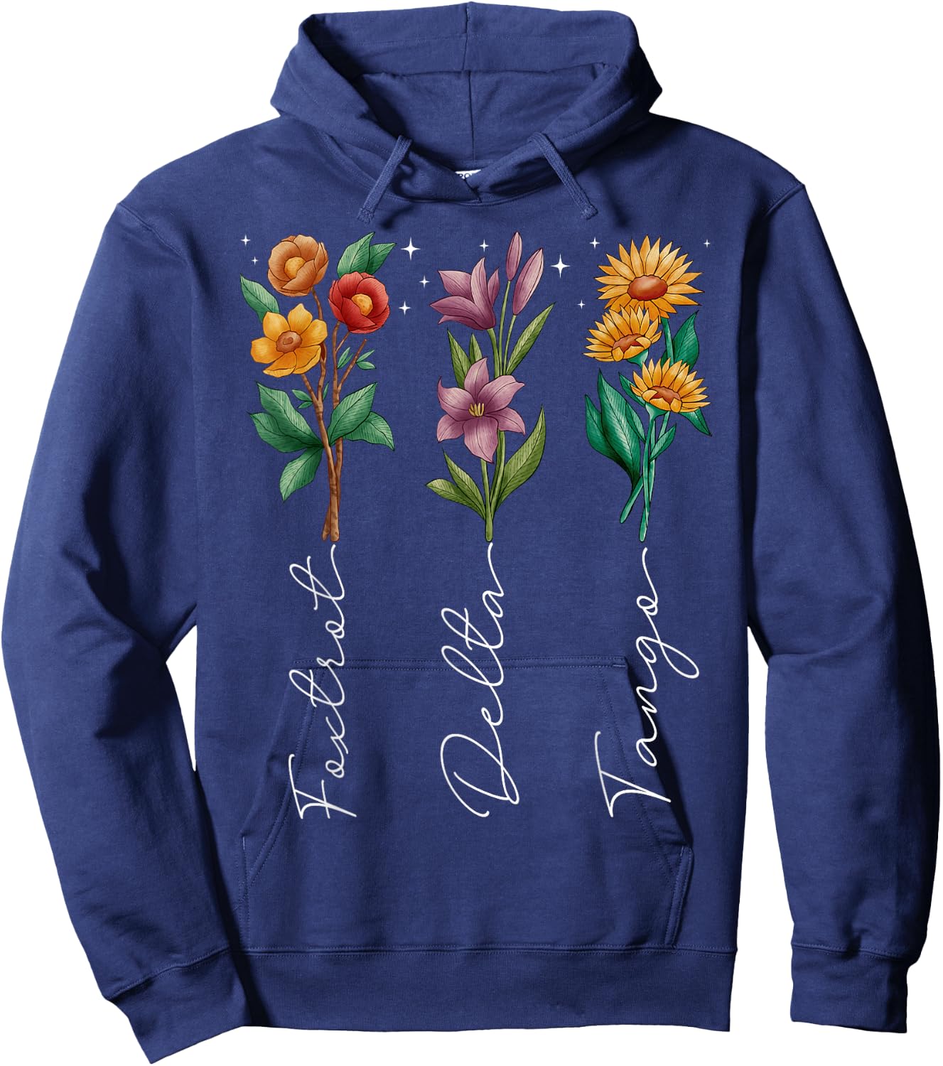 Retro Boho Funny Foxtrots Deltas Tangos Flower Men Women Hoodie - Hoodie | Navy