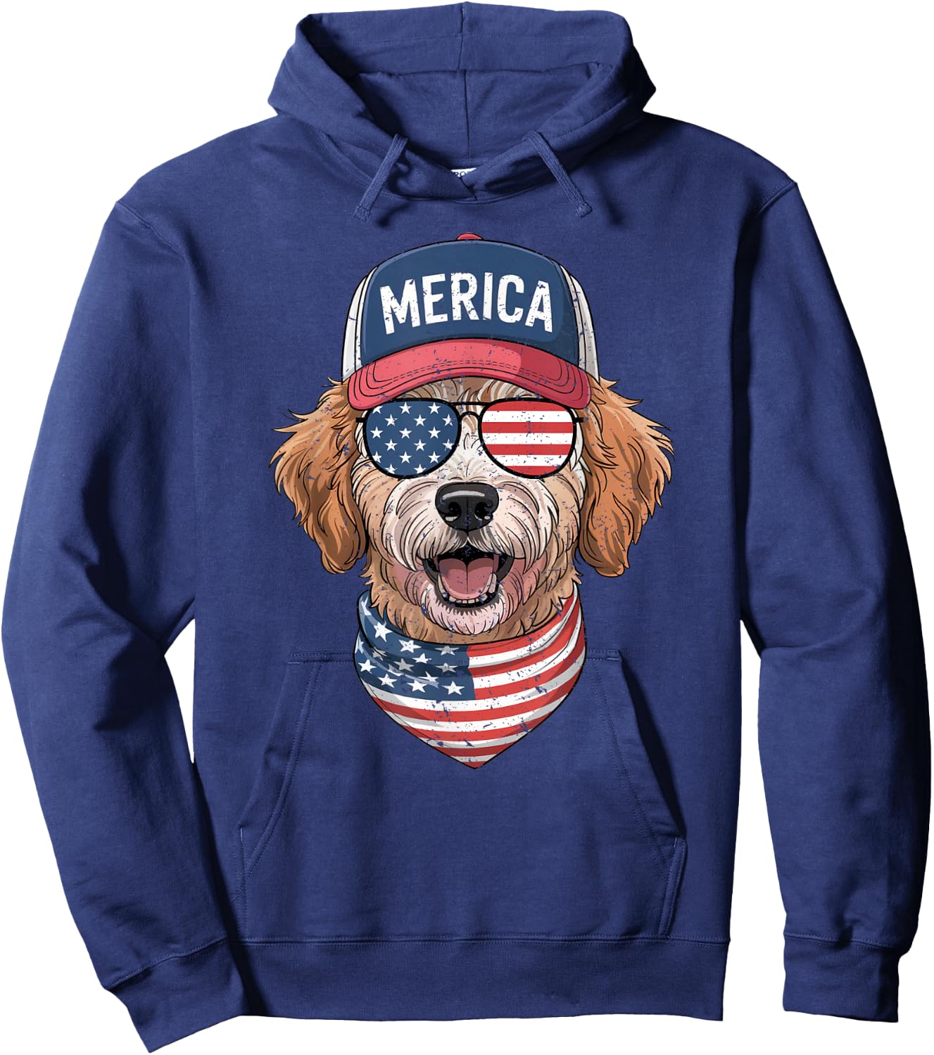 Goldendoodle 4th of July US American Flag Dog Patriotic Men Women Kids Hoodie - Hoodie | Navy