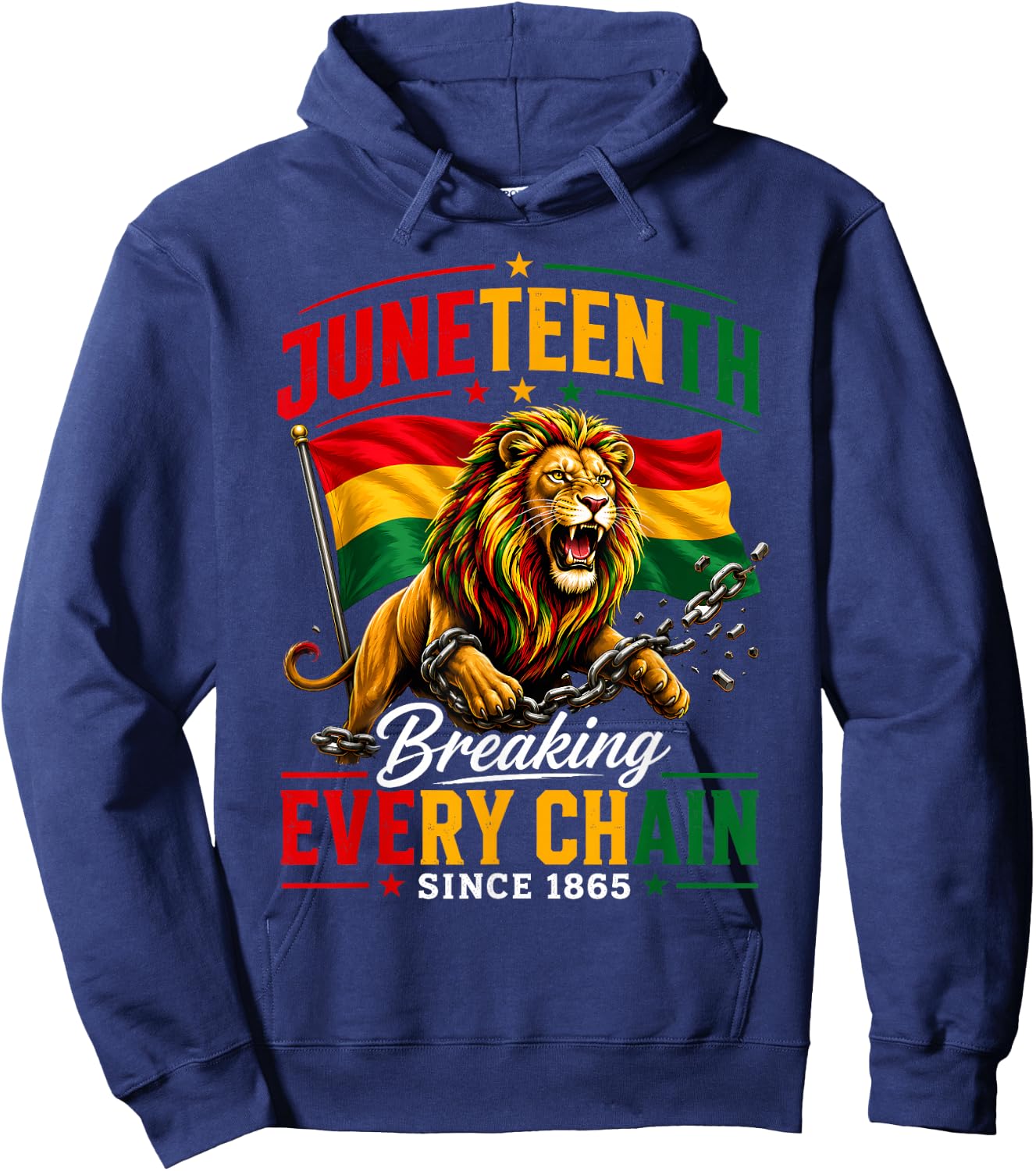 Men Juneteenth Shirt Lion Breaking Every Chain Since 1865 Hoodie - Hoodie | Navy