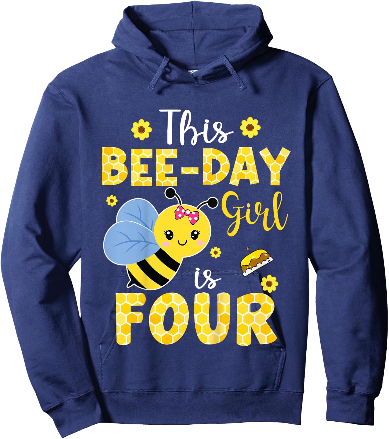 This Bee-Day Girl Is Four 4 Years Old 4th Birthday Kids Hoodie - Hoodie | Navy