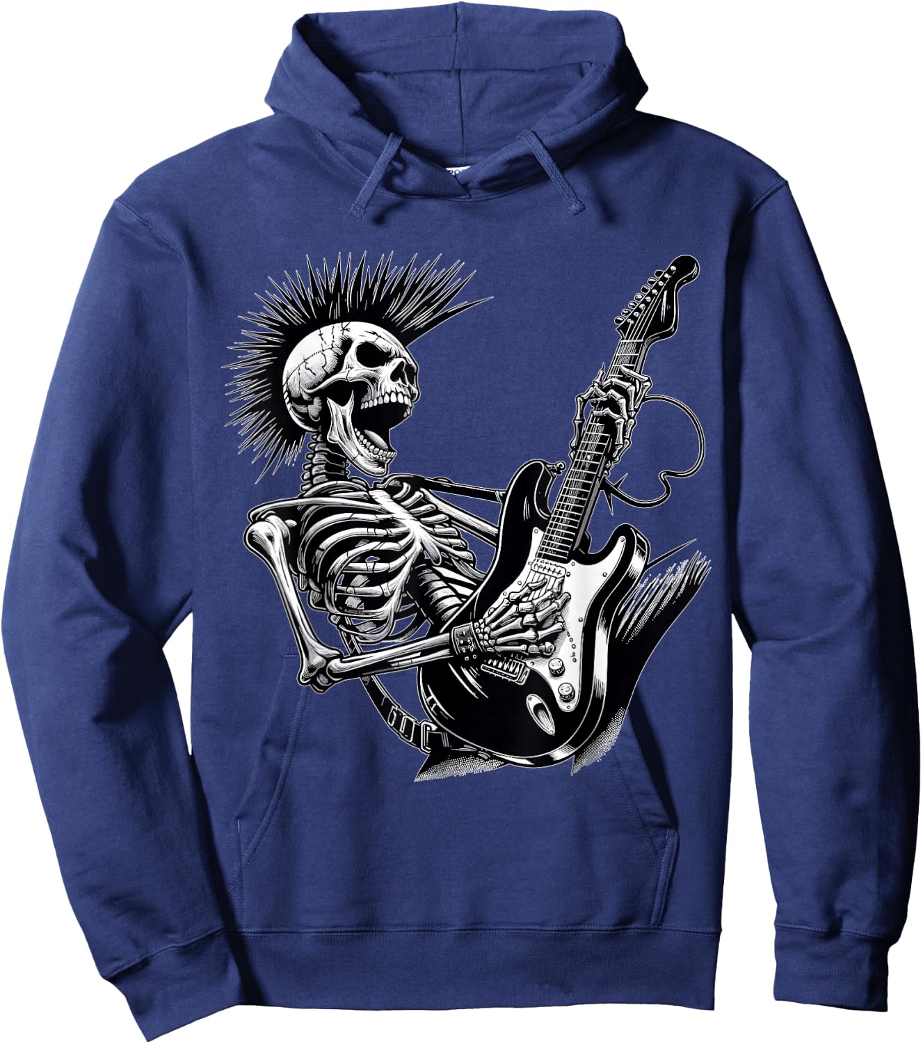 Rock and Roll Skeleton Playing Guitar Hoodie - Hoodie | Navy