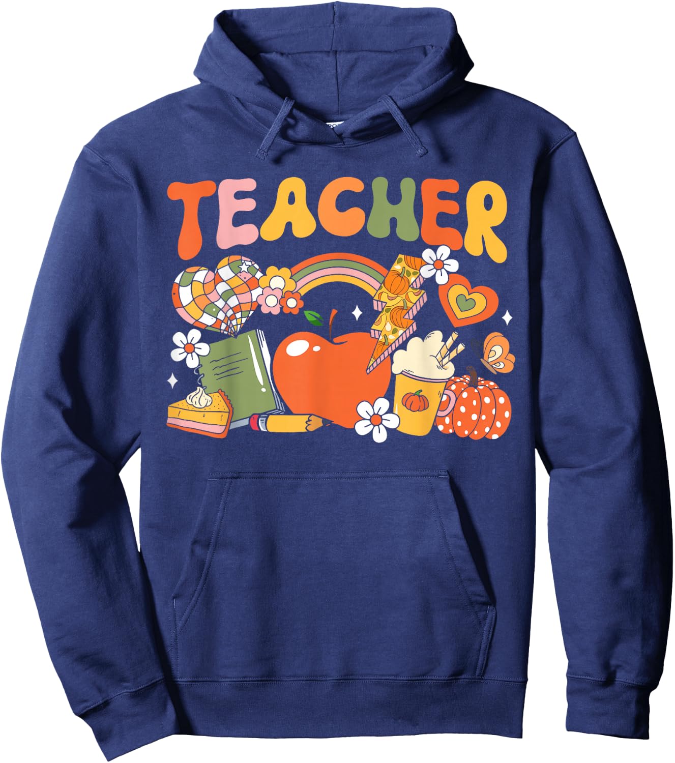 Teacher Fall Autumn Pumpkin Thanksgiving Thankful Teacher Men Women Kids Hoodie - Hoodie | Navy
