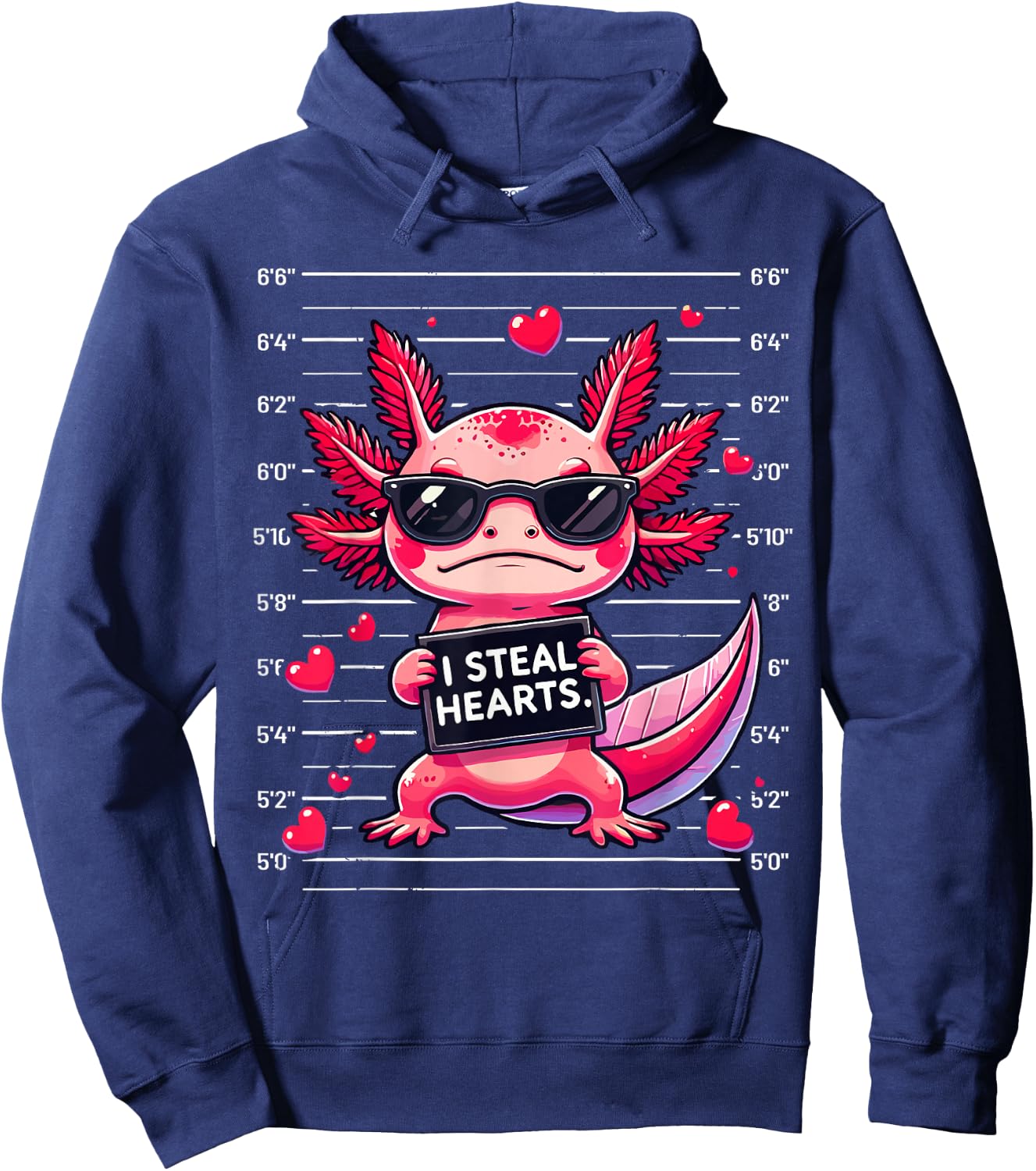 Cute Axolotl I Steal Hearts Mugshot Funny Valentine Quote Hoodie - Hoodie | Navy