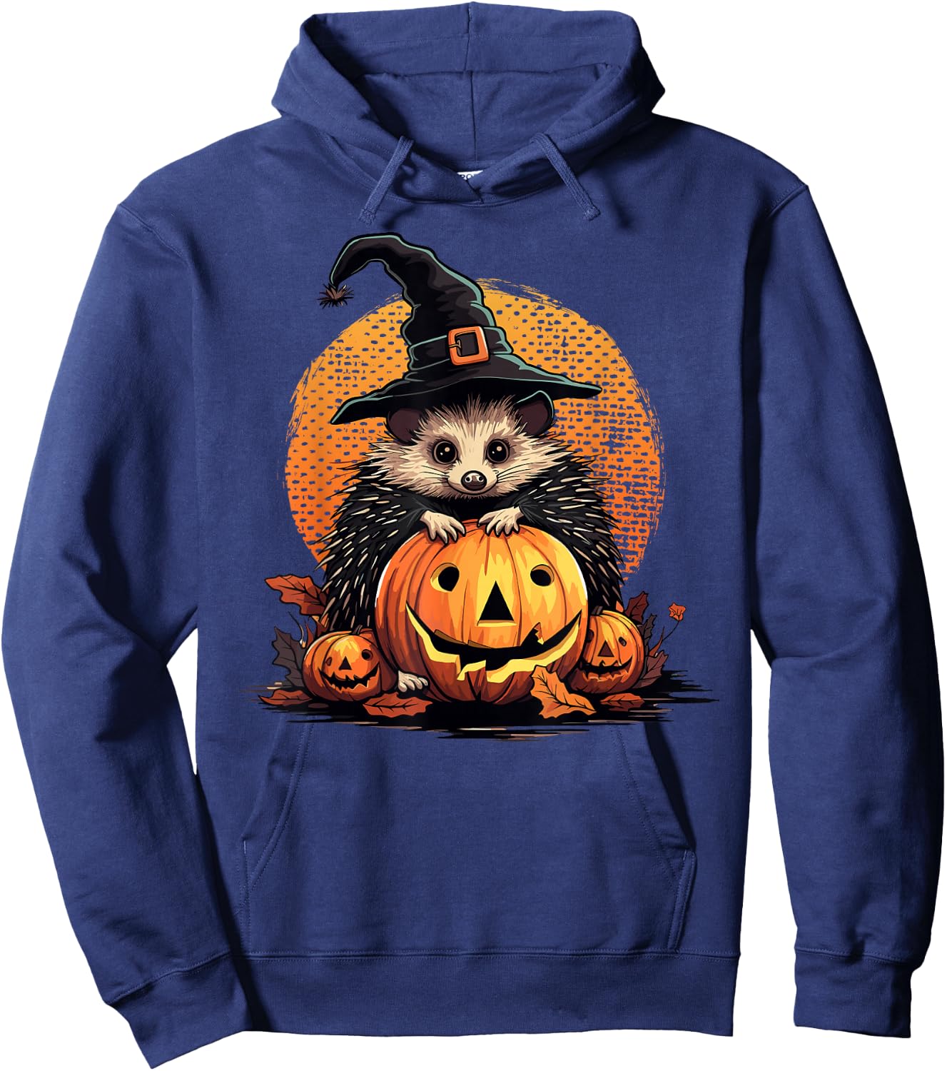 Hedgehog Halloween Pumpkin Funny Hedgehog Witch Graphic Hoodie - Hoodie | Navy