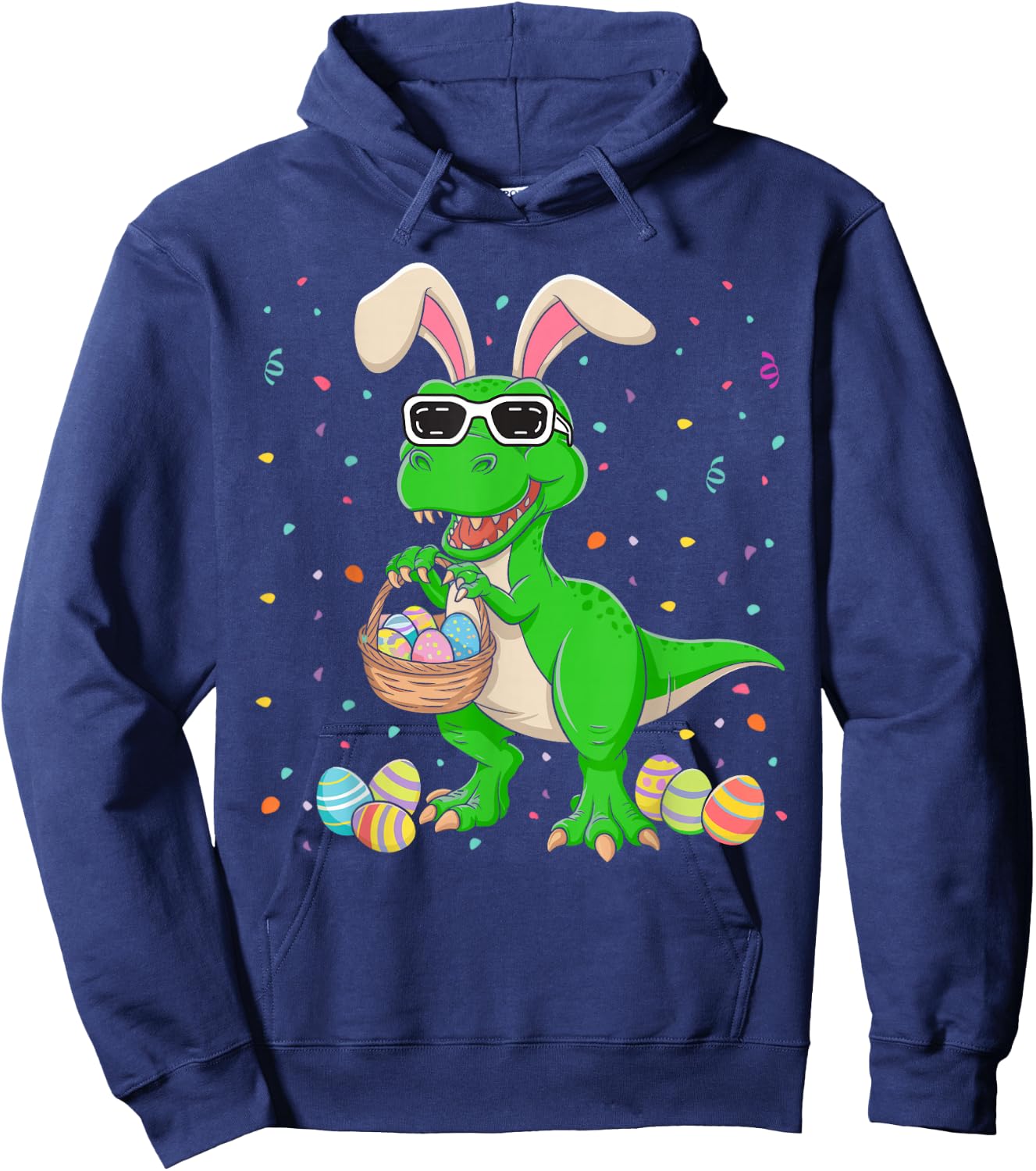 Easter T Rex Bunny Ears Dinosaur Eggs Easter Day Kids Boys Hoodie - Hoodie | Navy
