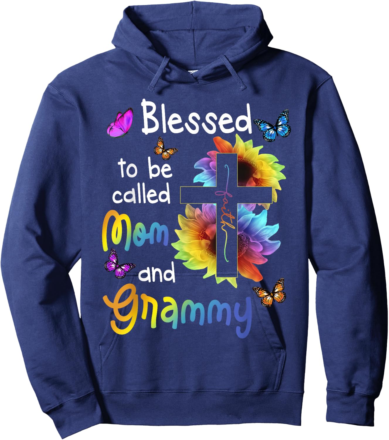 Blessed To Be Called Mom And Grammy Christian Cross Hoodie - Hoodie | Navy