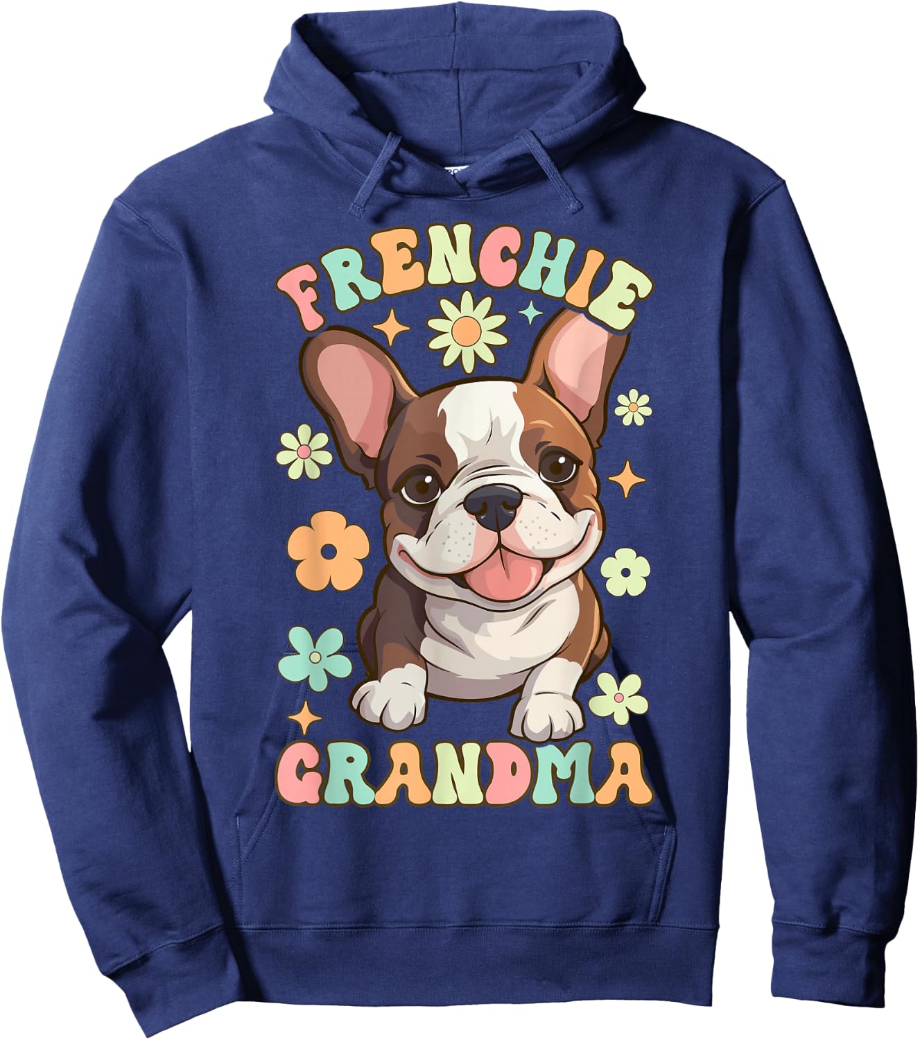 Frenchie Grandma Groovy Female Bulldog Lover French Bulldog Hoodie - Hoodie | Navy