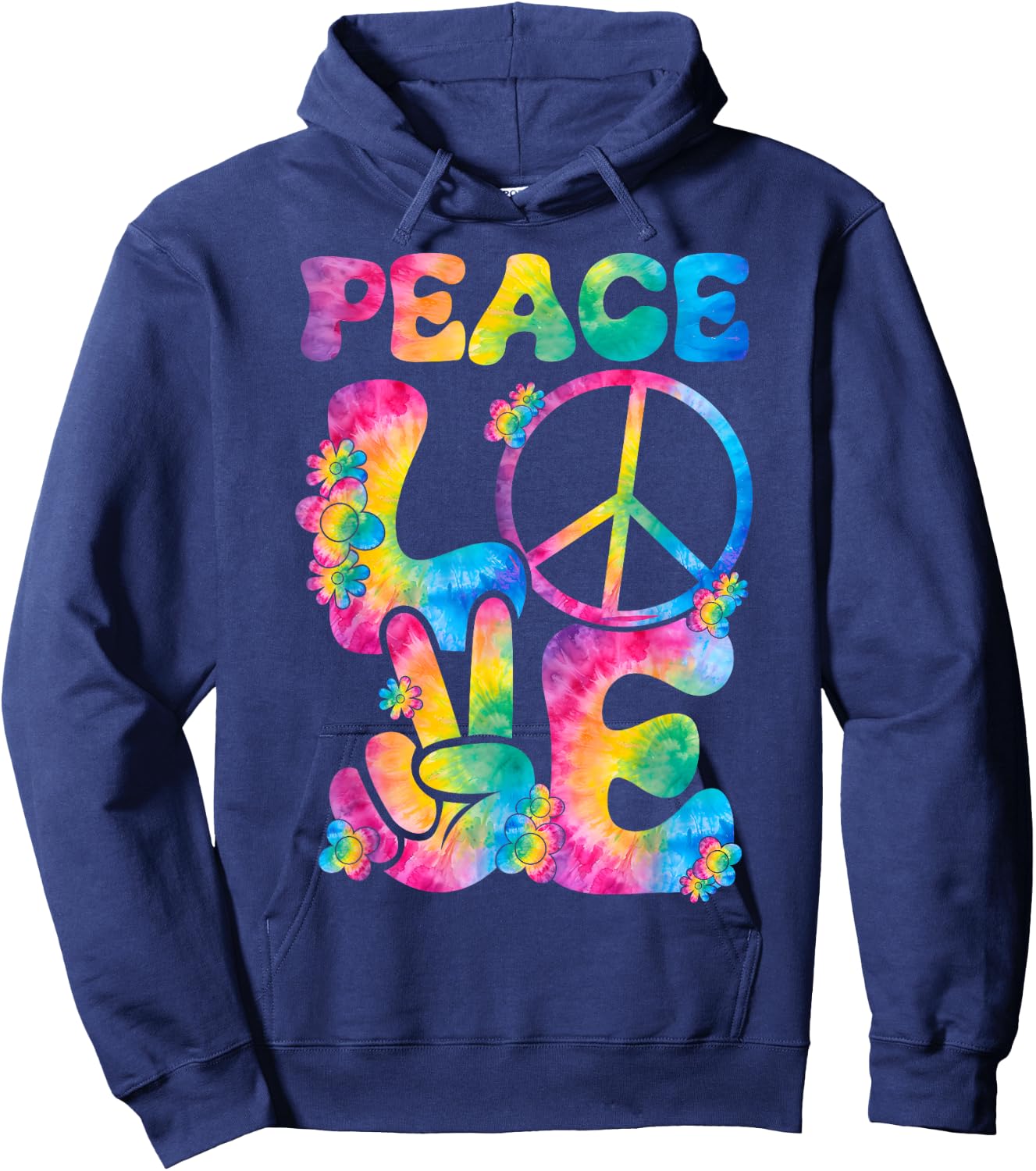 Peace Sign Love Tie Dye Style rétro années 70 et 80 Hoodie - Hoodie | Navy