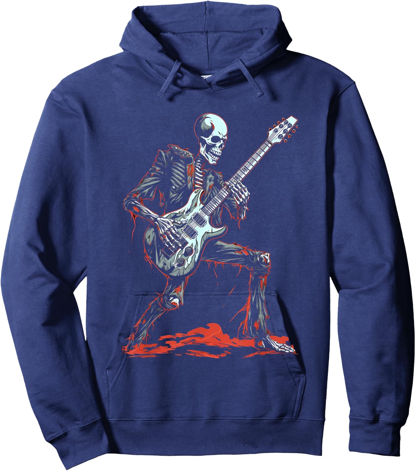 Skeleton Playing Guitar Rock & Roll Skeleton Hand Hoodie - Hoodie | Navy