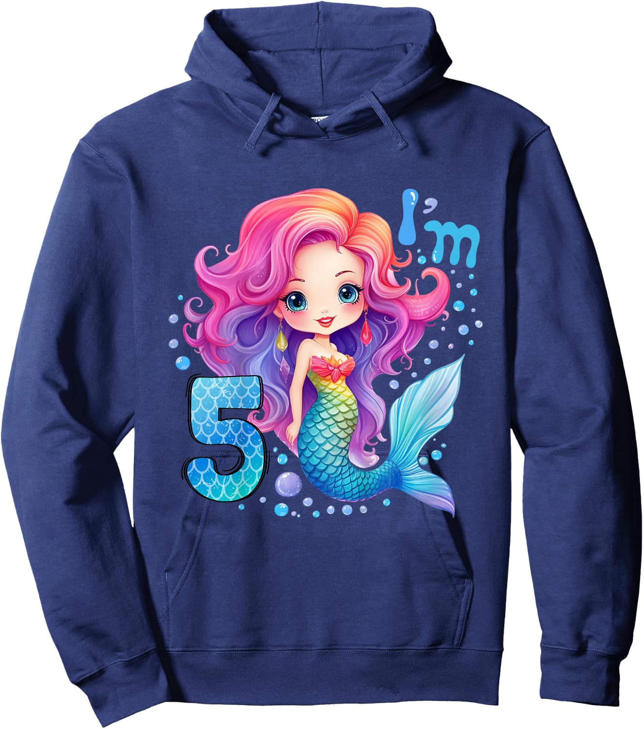 Kids 5 Year Old Girl 5th Birthday Outfit Gifts Girls Cute Mermaid Hoodie - Hoodie | Navy