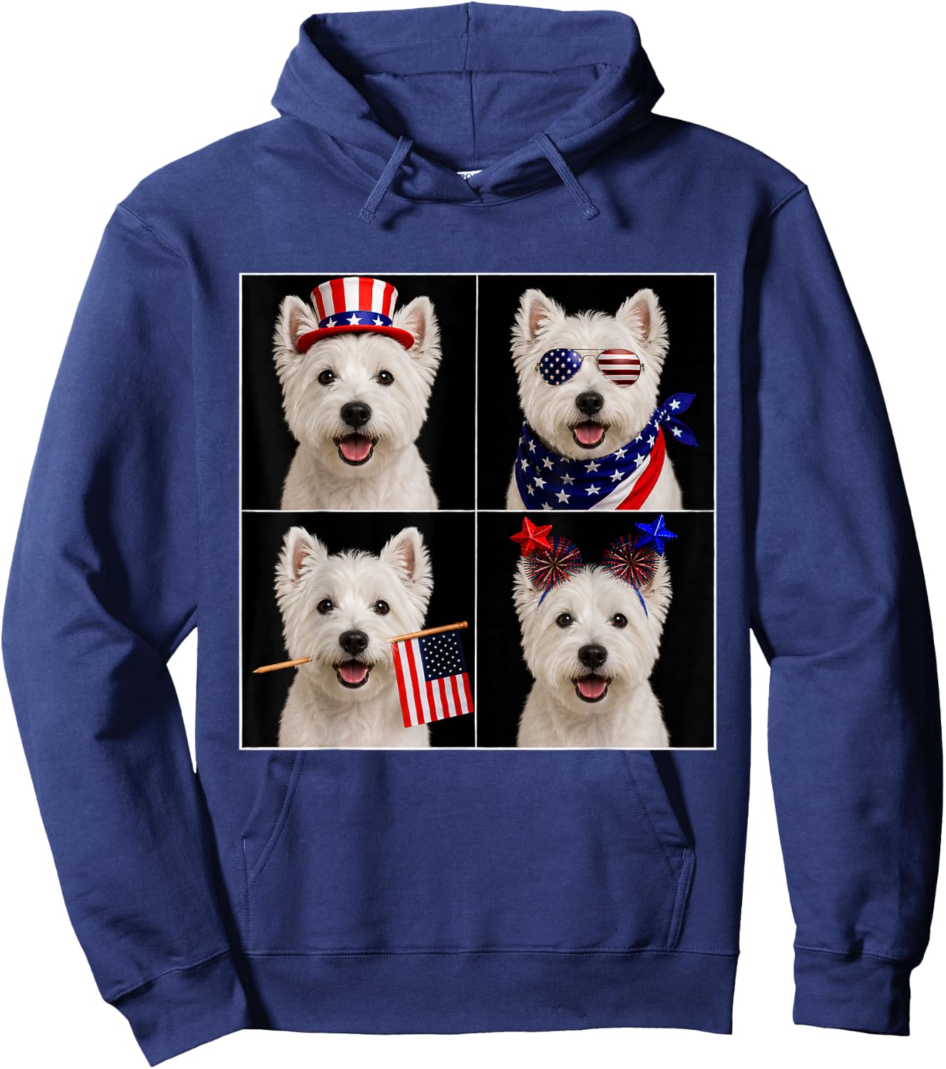 West Highland Terrier 4th of July Westie Dog USA Photobooth Hoodie - Hoodie | Navy