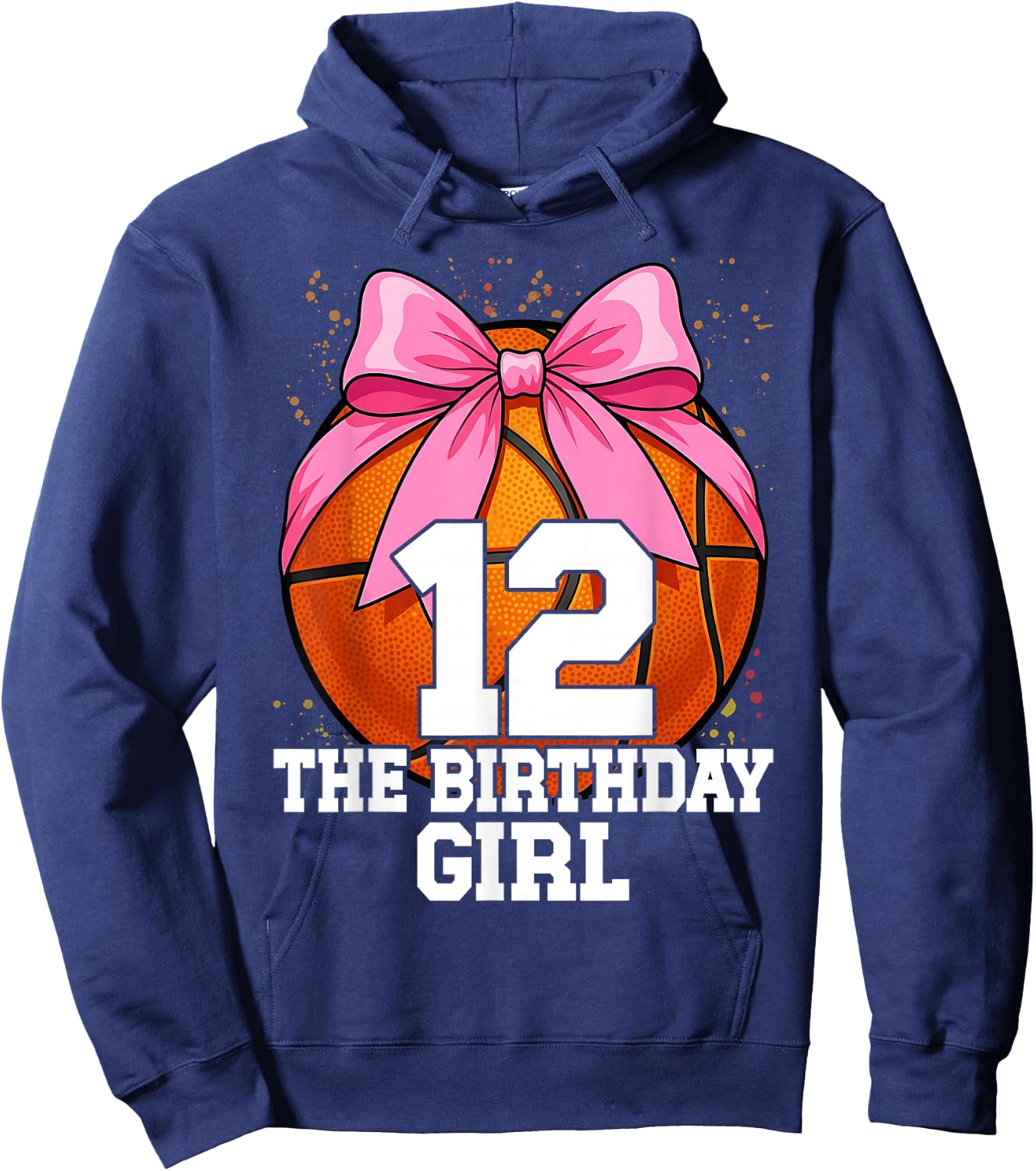 12th Birthday Girl Basketball Ball Coquette Pink 11 Eleven Hoodie - Hoodie | Navy