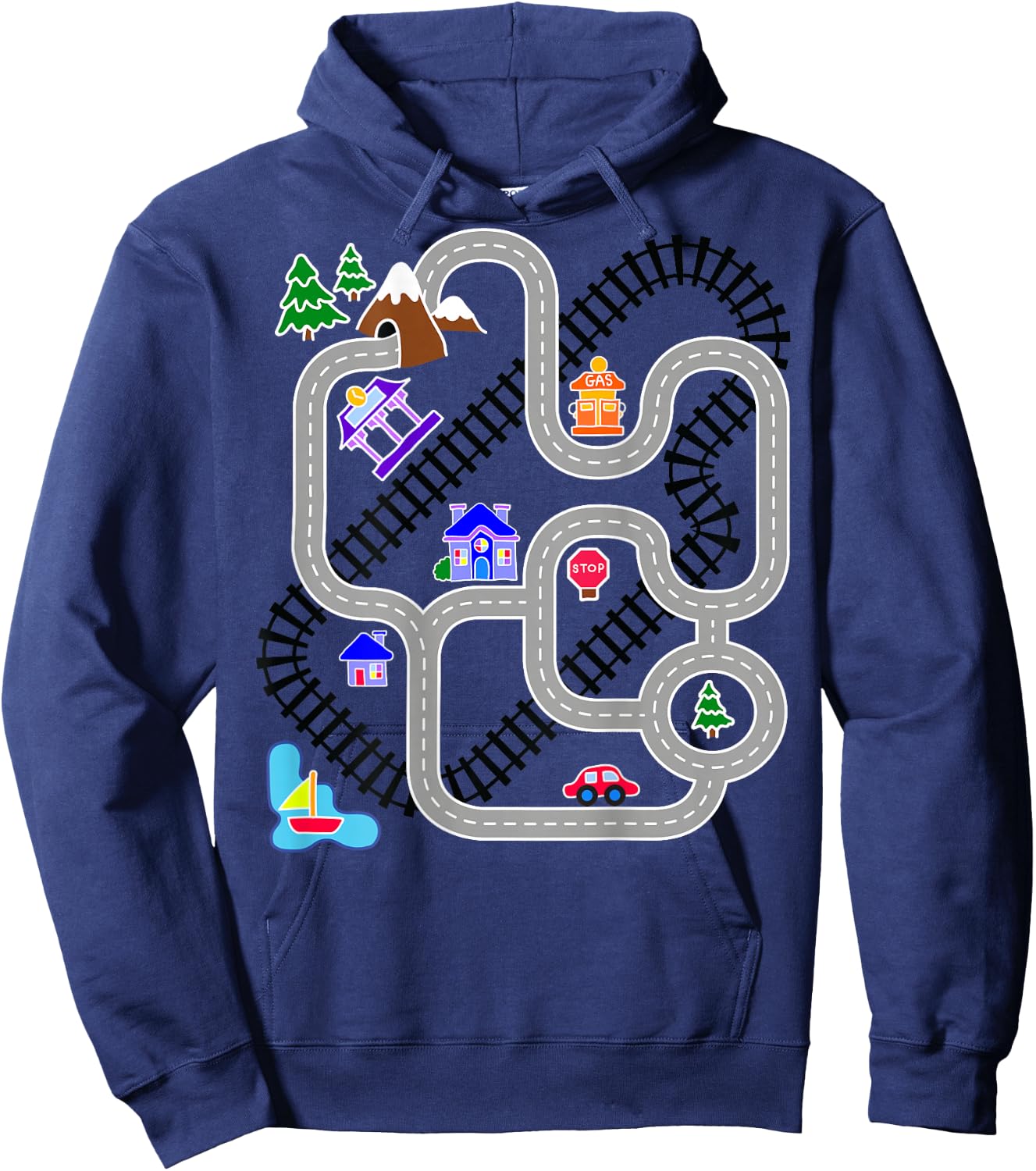 Novelty Gifts for Fathers Day, Car & Train Playmat Rug Hoodie - Hoodie | Navy