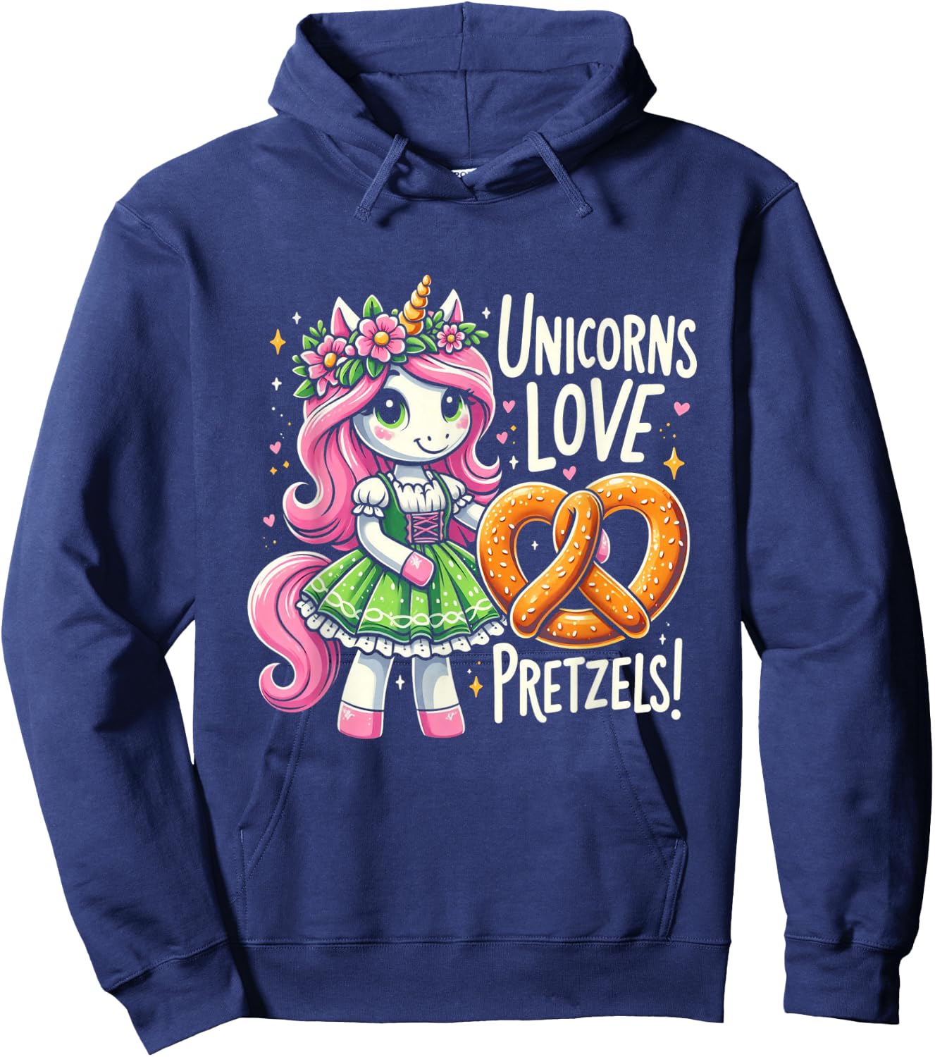 German Drindl Unicorn Love Pretzels Funny Oktoberfest Kids Hoodie - Hoodie | Navy