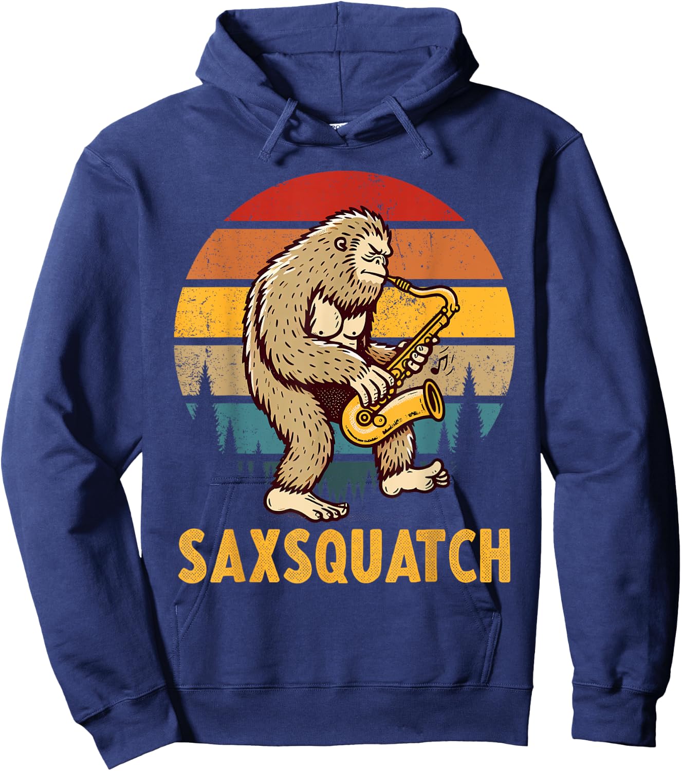 Funny Bigfoot Saxophone Player Marching Band Saxsquatch Hoodie - Hoodie | Navy