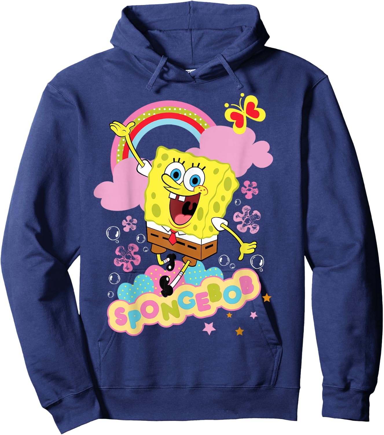 Spongebob Schwammkopf Blumen und Regenbogen Hoodie - Hoodie | Navy