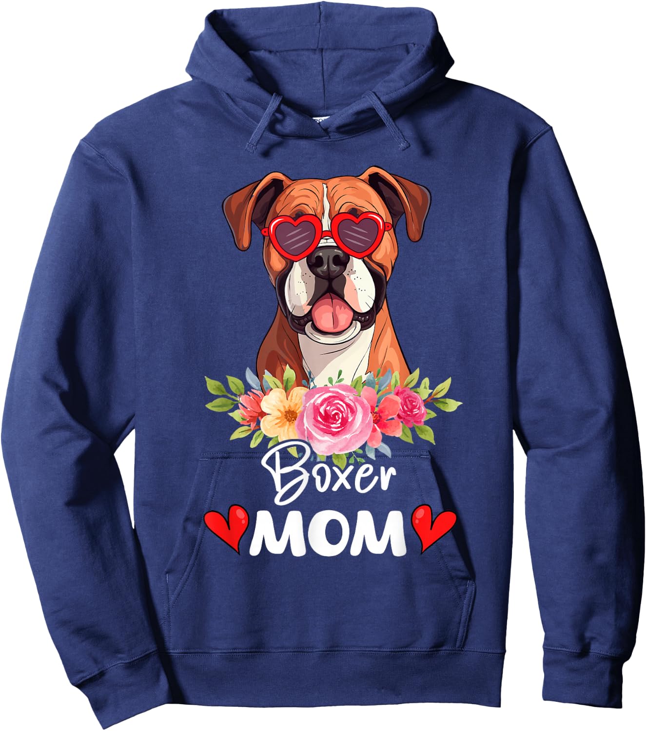 Boxer Dog Mama Mom Sunglasses Flower Dog Lover Owner Hoodie - Hoodie | Navy