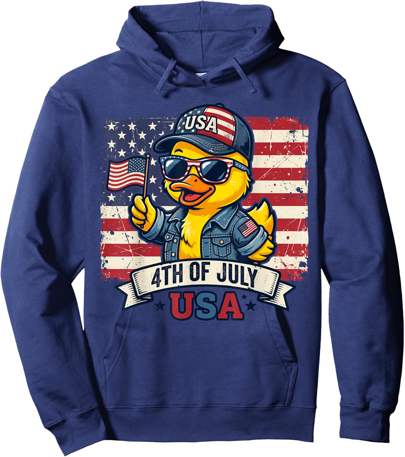 July 4th Shirts , Cool American Flag Rubber Duck Hoodie - Hoodie | Navy