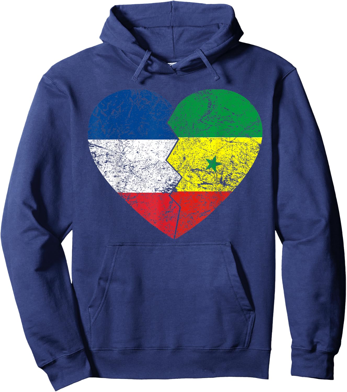 Senegalese Heart Flag | France Senegal Roots Vintage Hoodie - Hoodie | Navy
