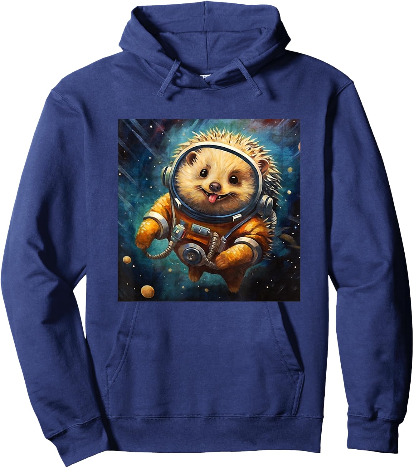 Colorful Sketch Oil Painting Of A Hedgehog In Space Funny Hoodie - Hoodie | Navy