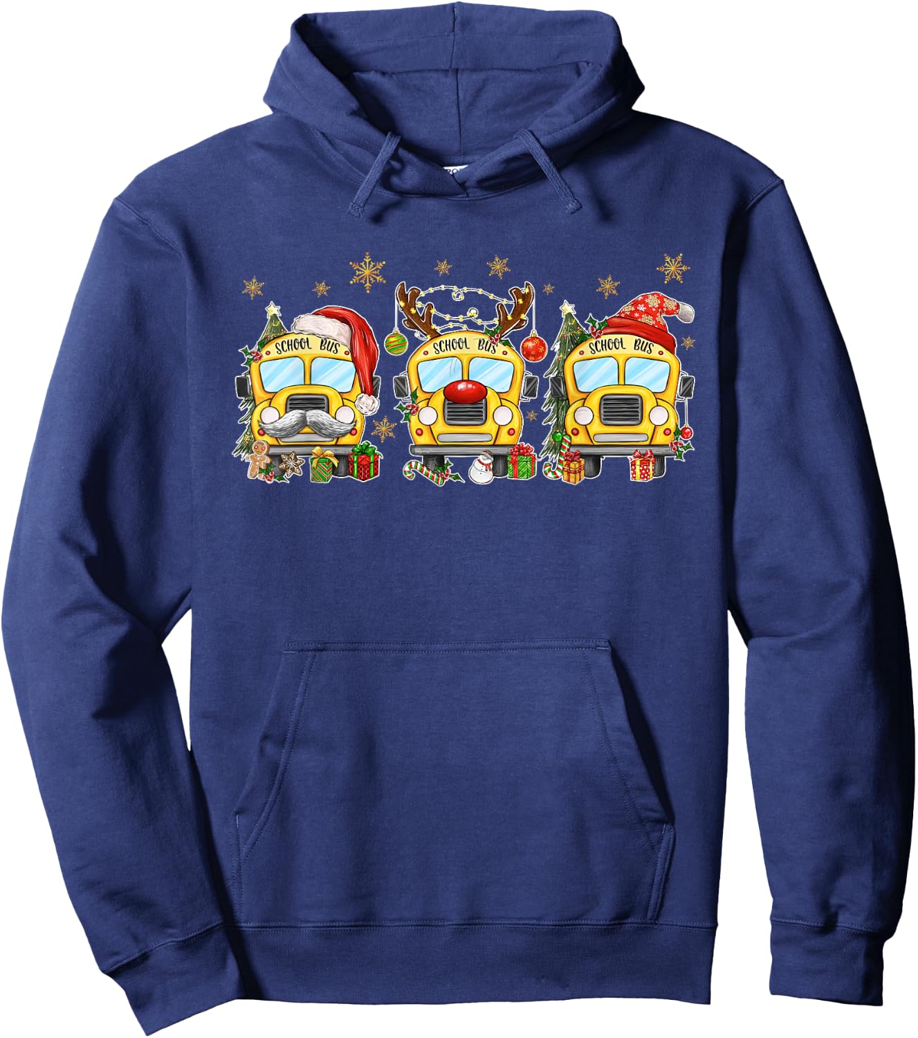 School Bus Christmas Lights Funny Bus Driver Xmas Santa Hat Hoodie - Hoodie | Navy